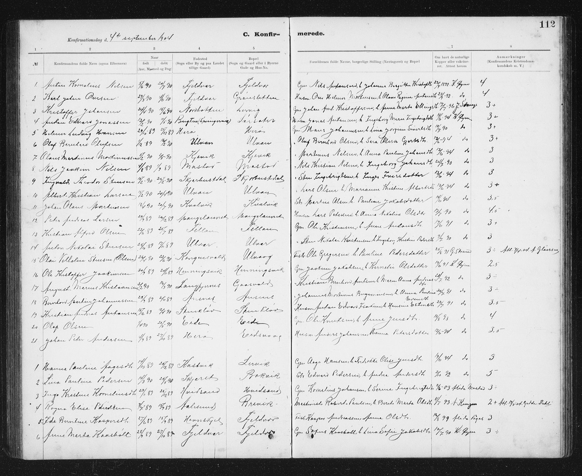 Ministerialprotokoller, klokkerbøker og fødselsregistre - Sør-Trøndelag, SAT/A-1456/637/L0563: Parish register (copy) no. 637C04, 1899-1940, p. 112