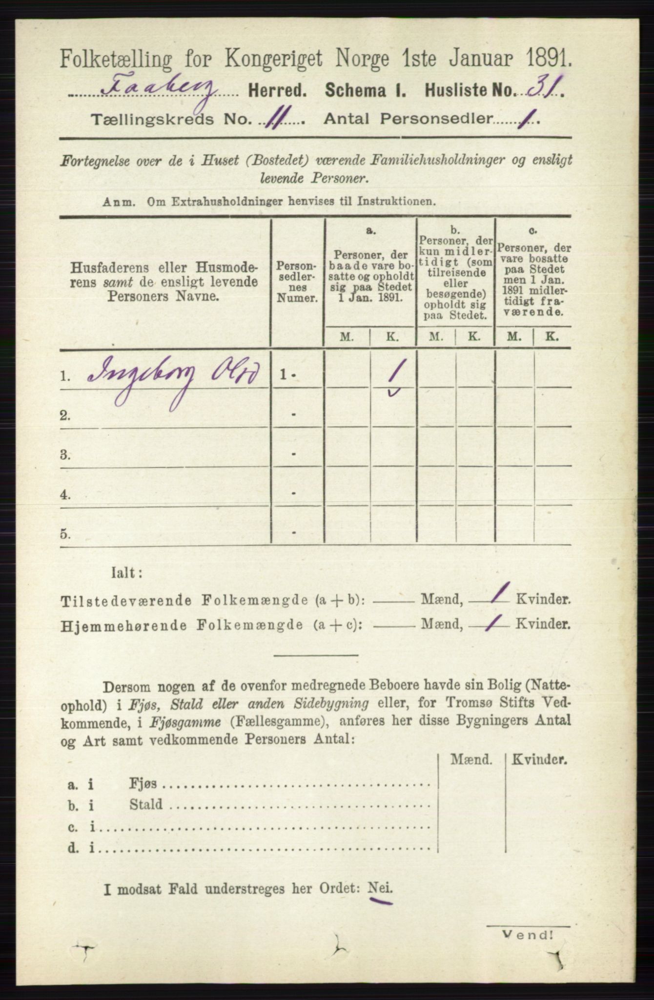 RA, 1891 census for 0524 Fåberg, 1891, p. 4479