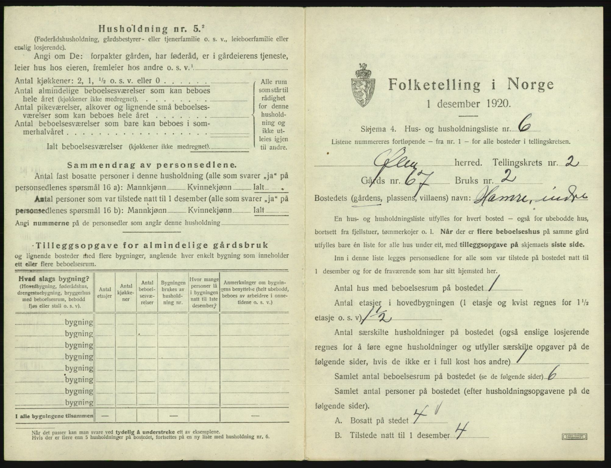 SAB, 1920 census for Ølen, 1920, p. 72