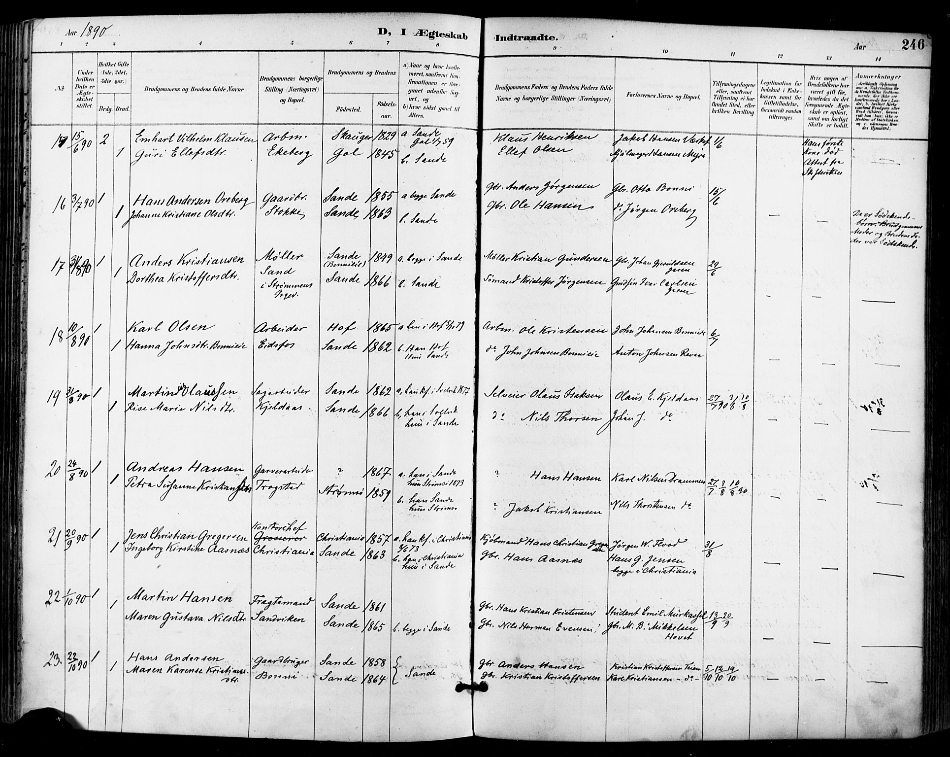 Sande Kirkebøker, AV/SAKO-A-53/F/Fa/L0007: Parish register (official) no. 7, 1888-1903, p. 246