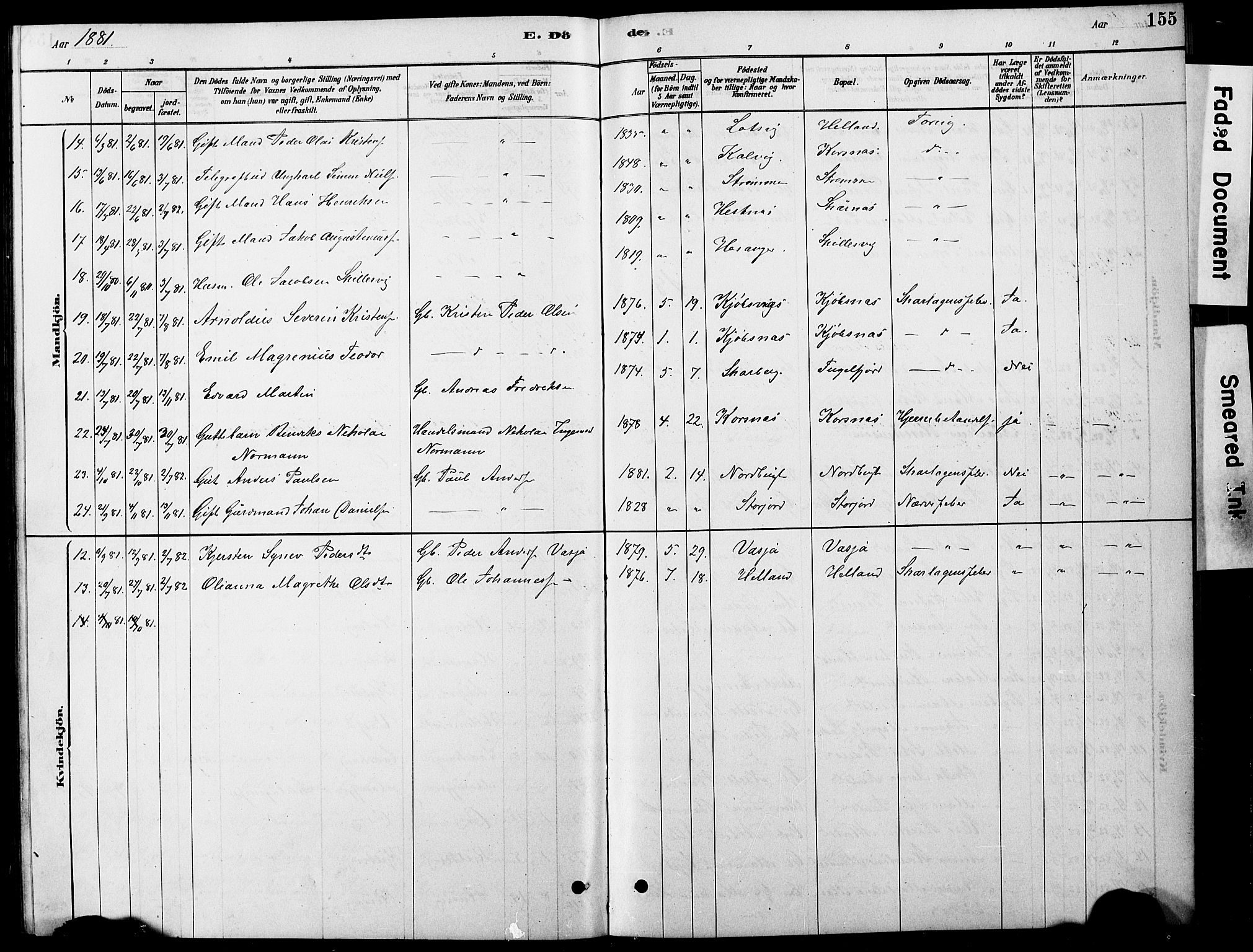 Ministerialprotokoller, klokkerbøker og fødselsregistre - Nordland, AV/SAT-A-1459/861/L0875: Parish register (copy) no. 861C01, 1879-1887, p. 155