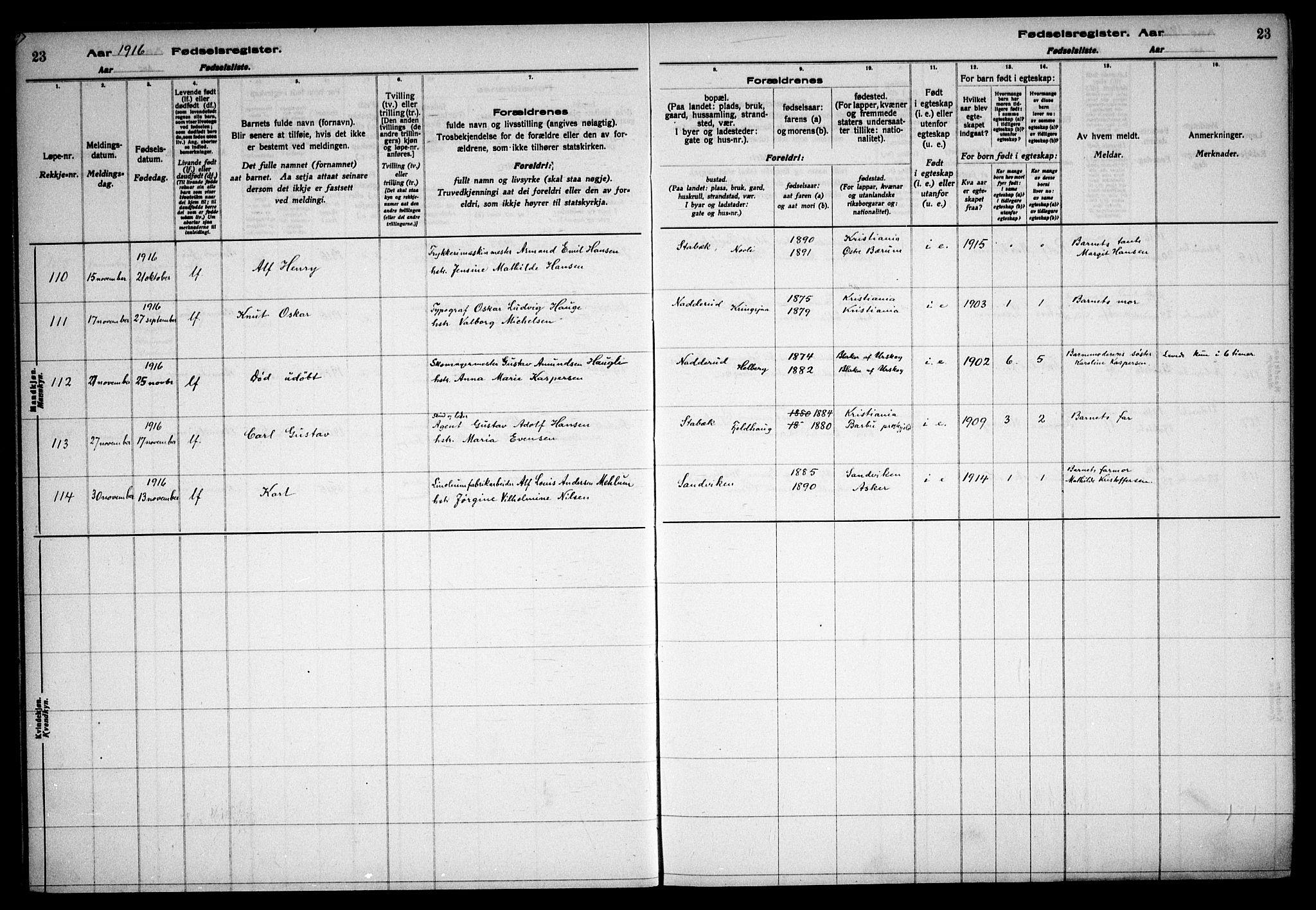 Østre Bærum prestekontor Kirkebøker, AV/SAO-A-10887/J/Ja/L0001: Birth register no. 1, 1916-1922, p. 23