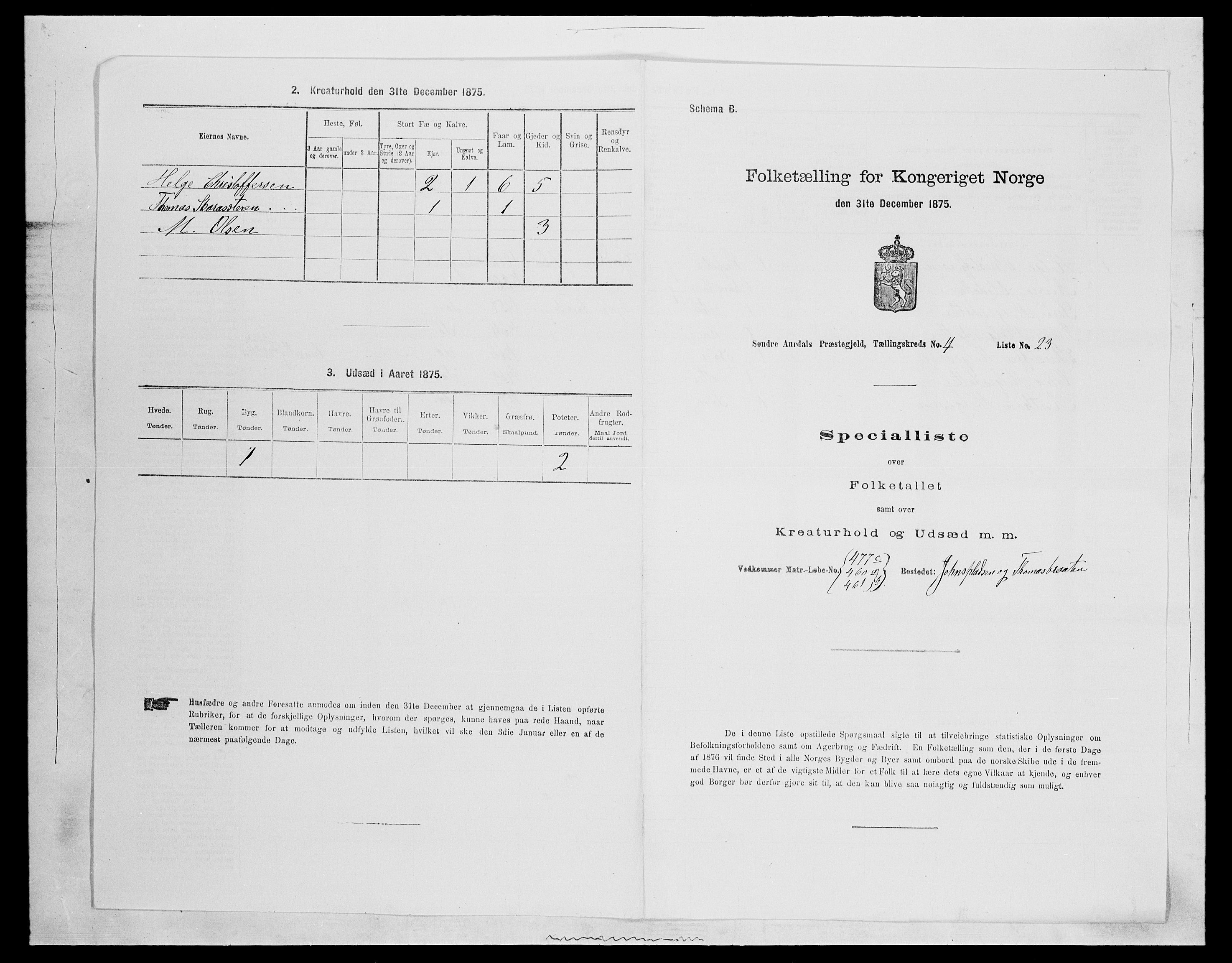 SAH, 1875 census for 0540P Sør-Aurdal, 1875, p. 724