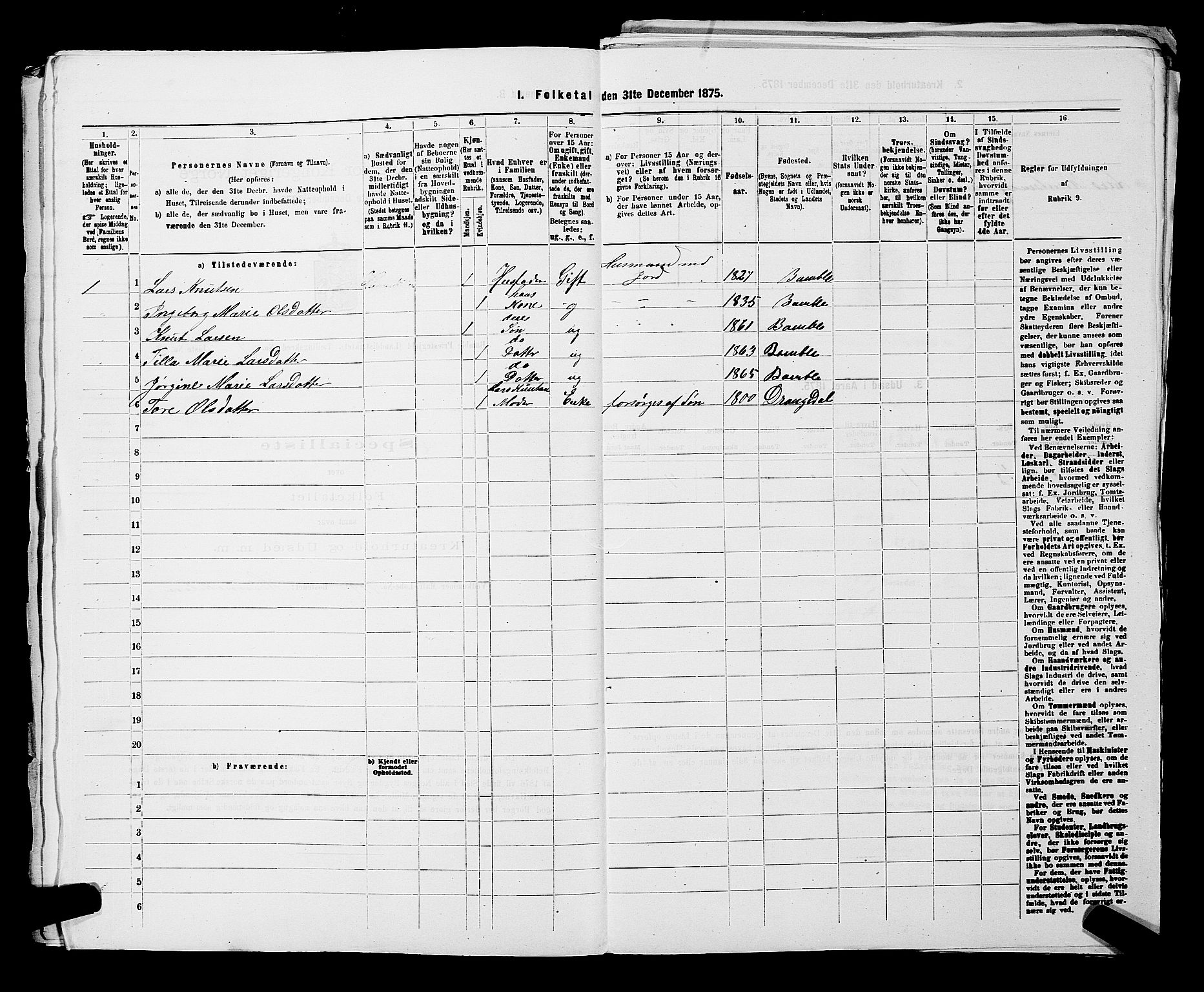 SAKO, 1875 census for 0814L Bamble/Bamble, 1875, p. 950