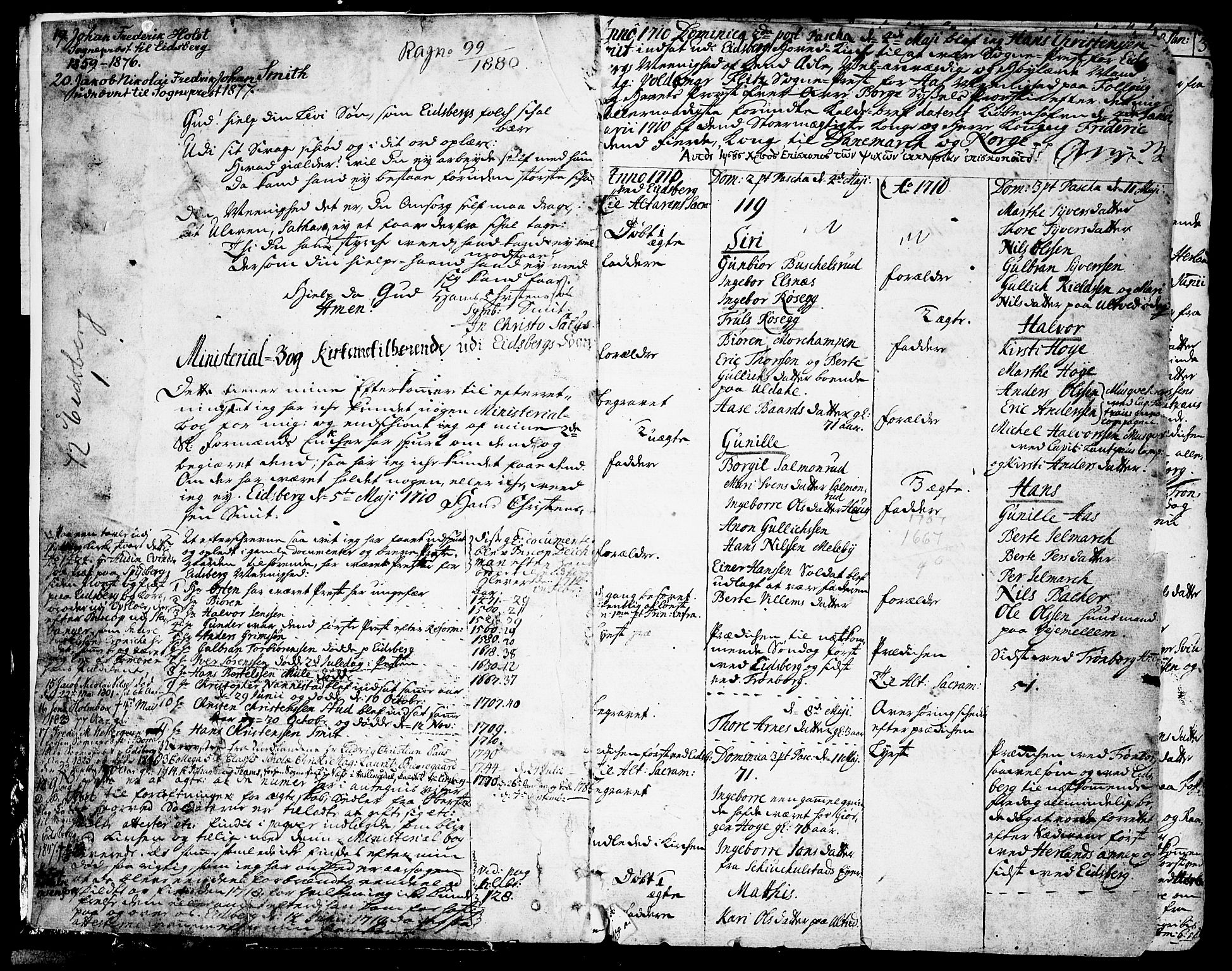 Eidsberg prestekontor Kirkebøker, SAO/A-10905/F/Fa/L0001: Parish register (official) no. I 1, 1710-1730, p. 1