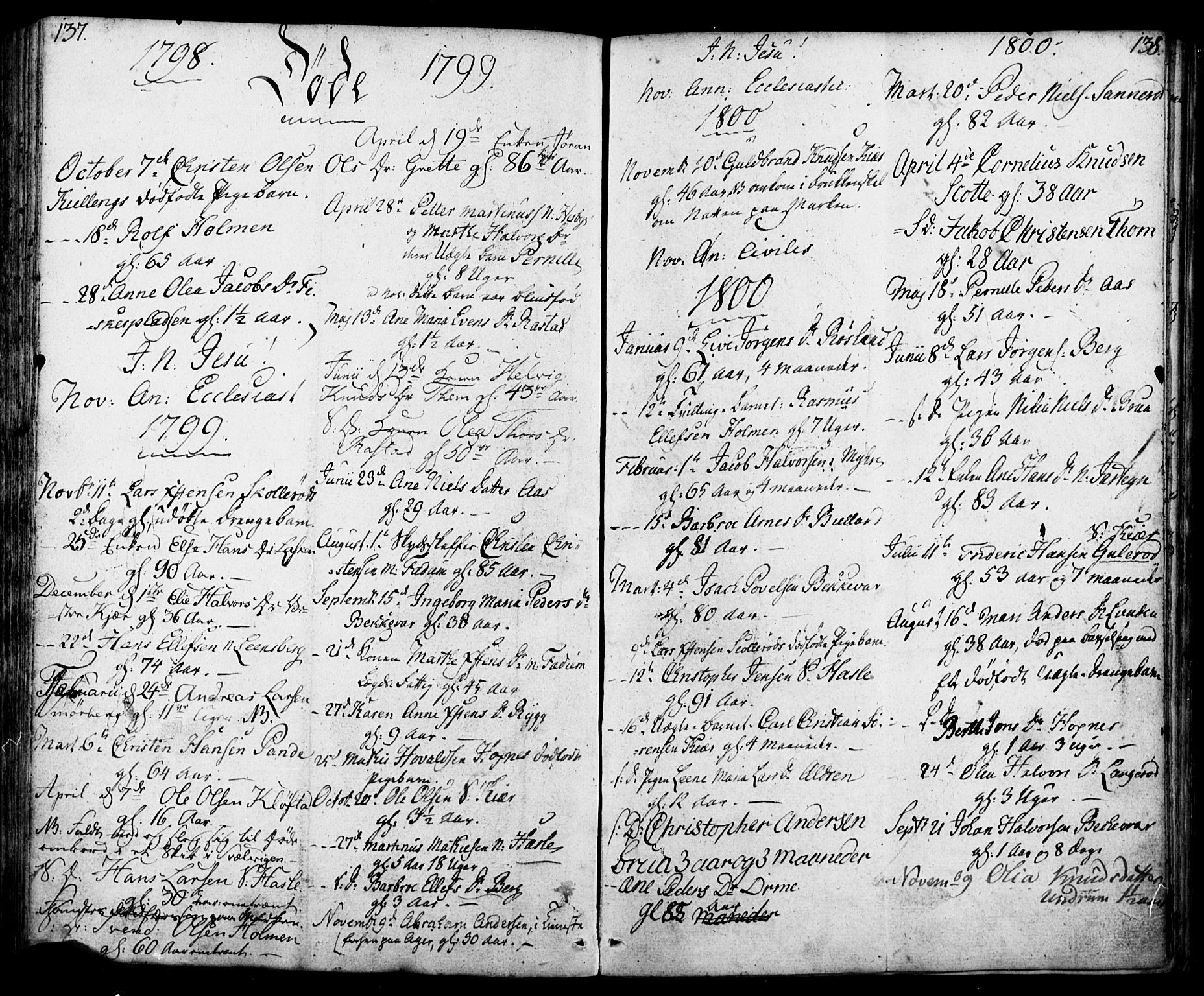 Sem kirkebøker, SAKO/A-5/F/Fa/L0003: Parish register (official) no. I 3, 1799-1814, p. 137-138