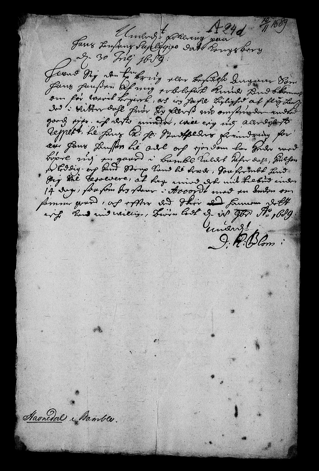 Stattholderembetet 1572-1771, RA/EA-2870/Af/L0003: Avskrifter av vedlegg til originale supplikker, nummerert i samsvar med supplikkbøkene, 1689-1691, p. 99