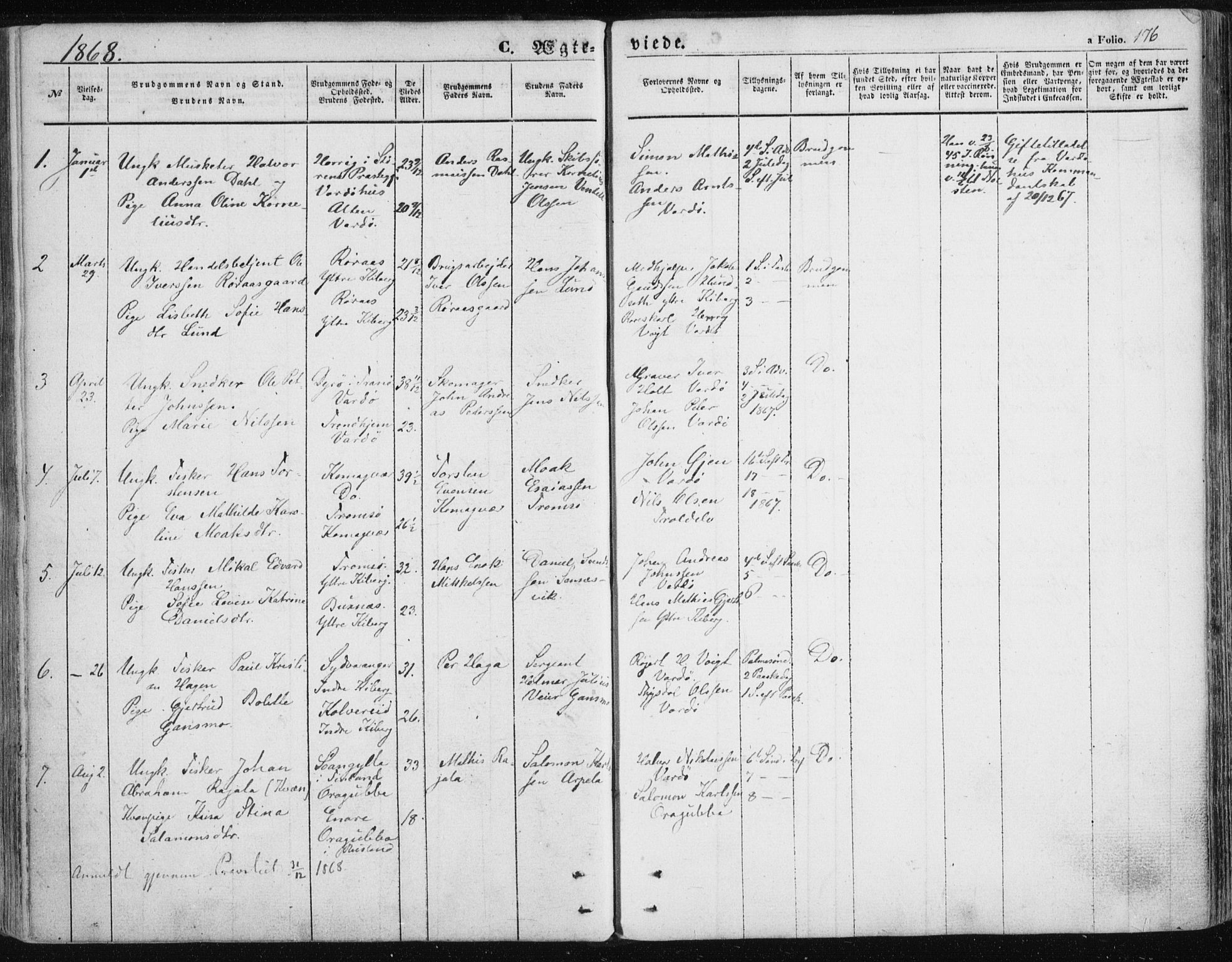 Vardø sokneprestkontor, SATØ/S-1332/H/Ha/L0004kirke: Parish register (official) no. 4, 1862-1871, p. 176