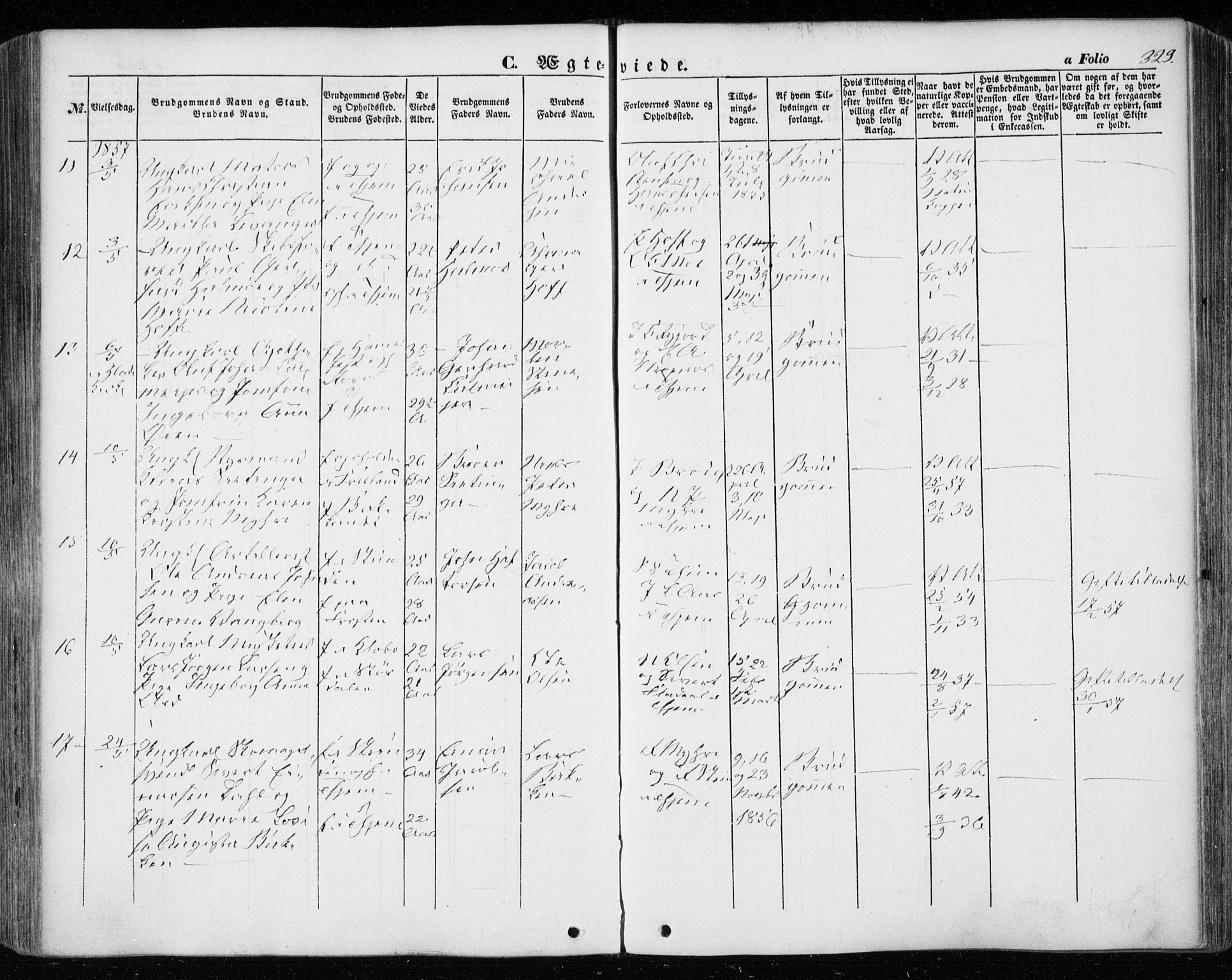 Ministerialprotokoller, klokkerbøker og fødselsregistre - Sør-Trøndelag, SAT/A-1456/601/L0051: Parish register (official) no. 601A19, 1848-1857, p. 329