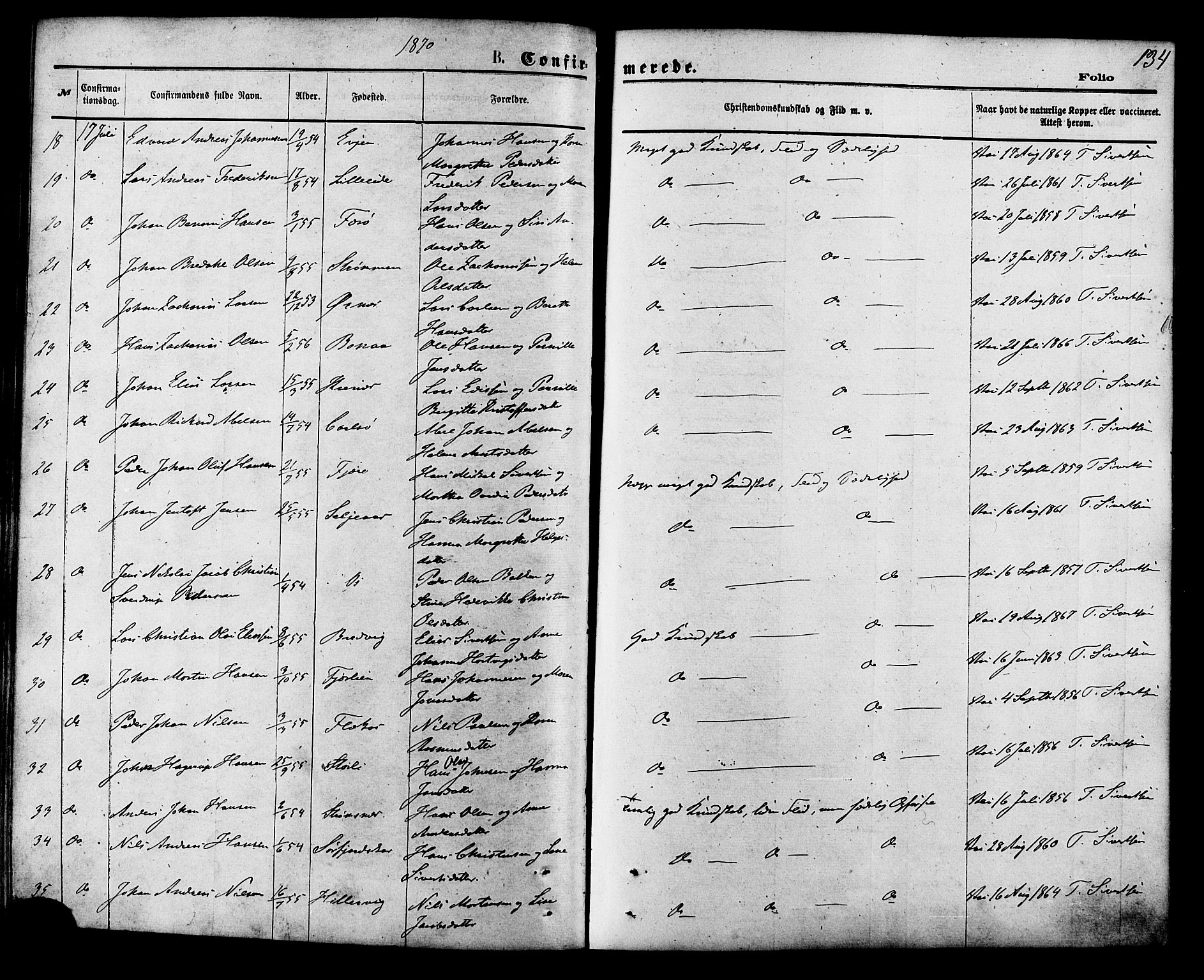 Ministerialprotokoller, klokkerbøker og fødselsregistre - Nordland, AV/SAT-A-1459/853/L0771: Parish register (official) no. 853A10, 1870-1881, p. 134