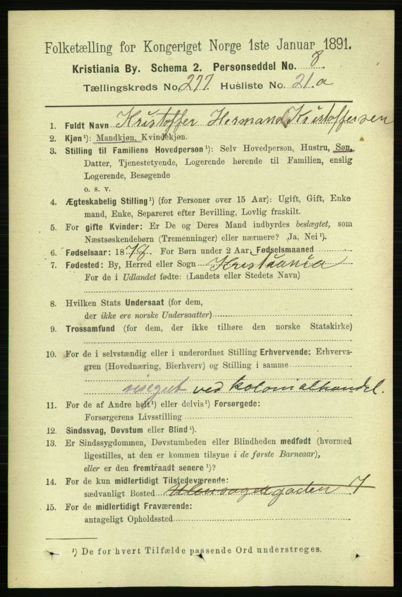 RA, 1891 census for 0301 Kristiania, 1891, p. 168541
