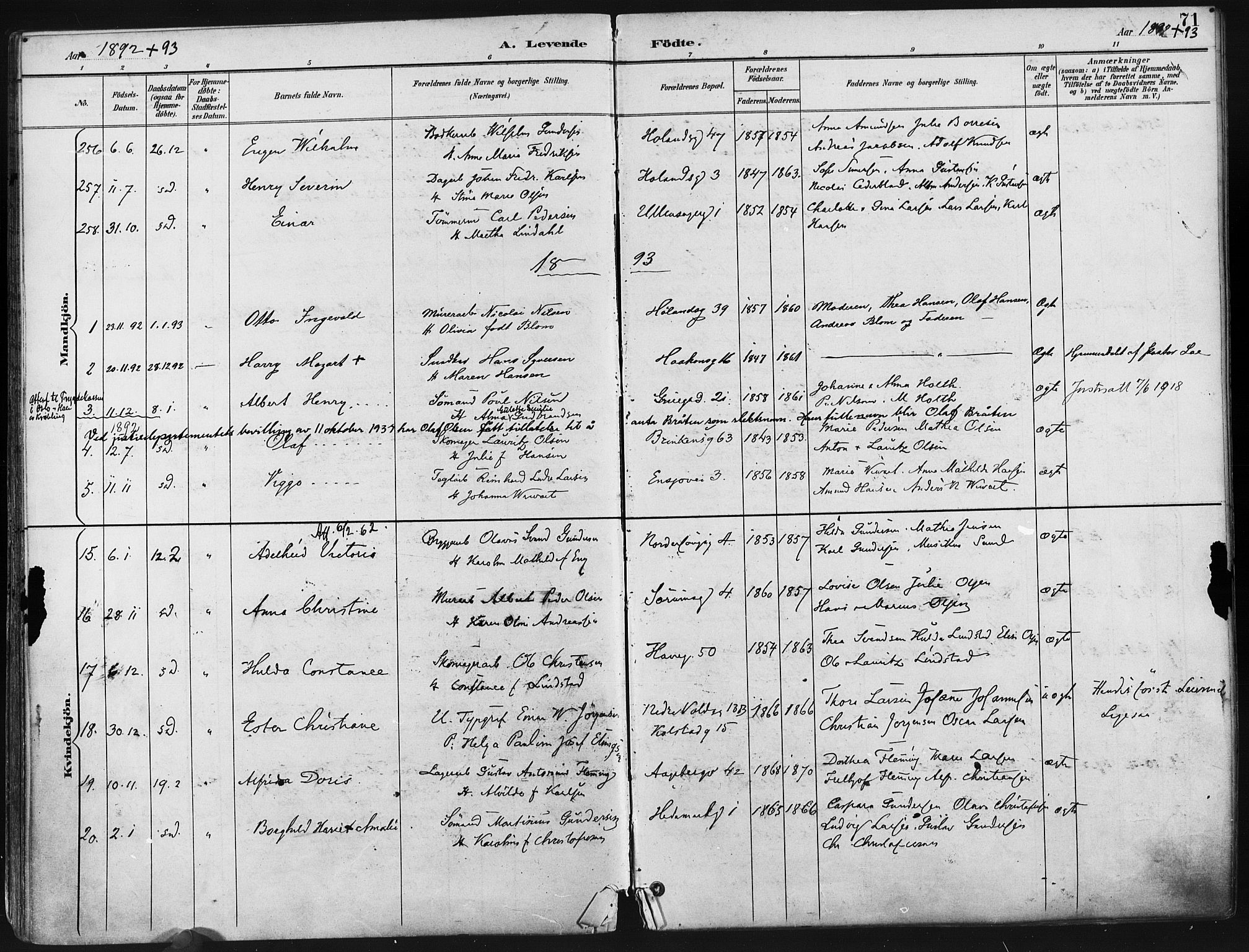 Kampen prestekontor Kirkebøker, SAO/A-10853/F/Fa/L0005: Parish register (official) no. I 5, 1890-1902, p. 71