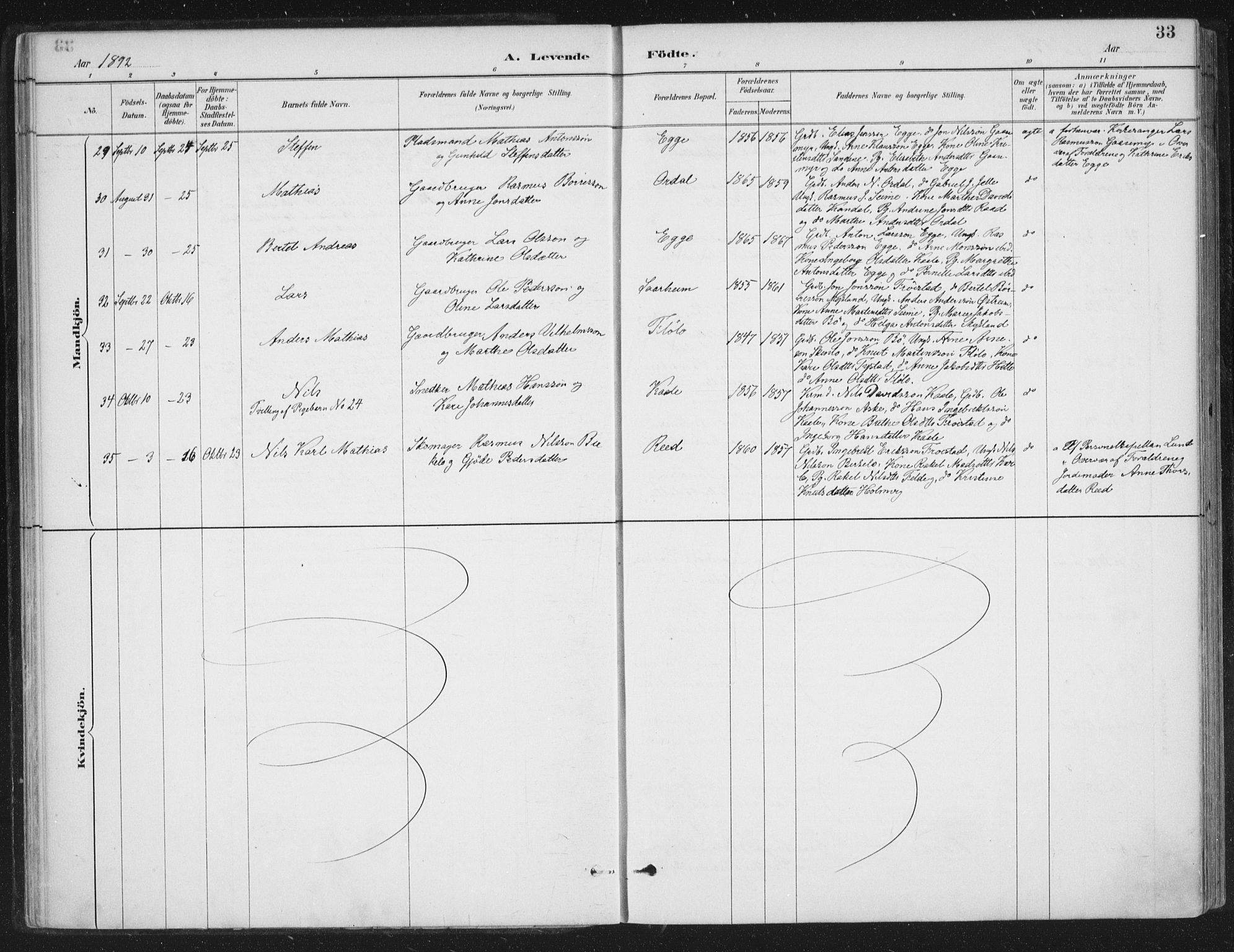 Gloppen sokneprestembete, AV/SAB-A-80101/H/Haa/Haac/L0002: Parish register (official) no. C  2, 1887-1904, p. 33