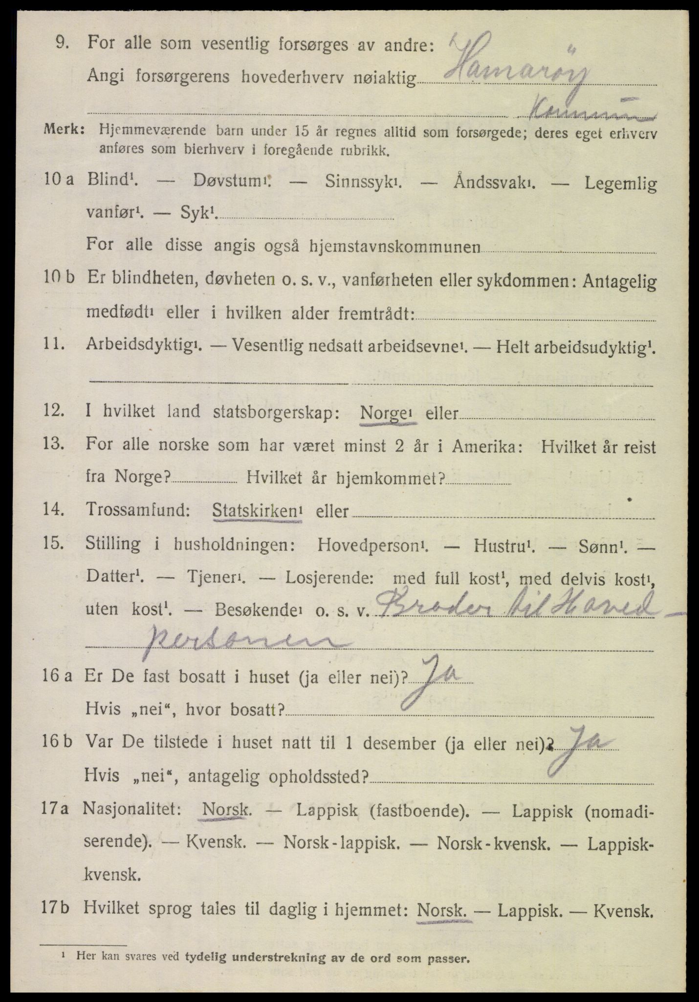 SAT, 1920 census for Hamarøy, 1920, p. 6087