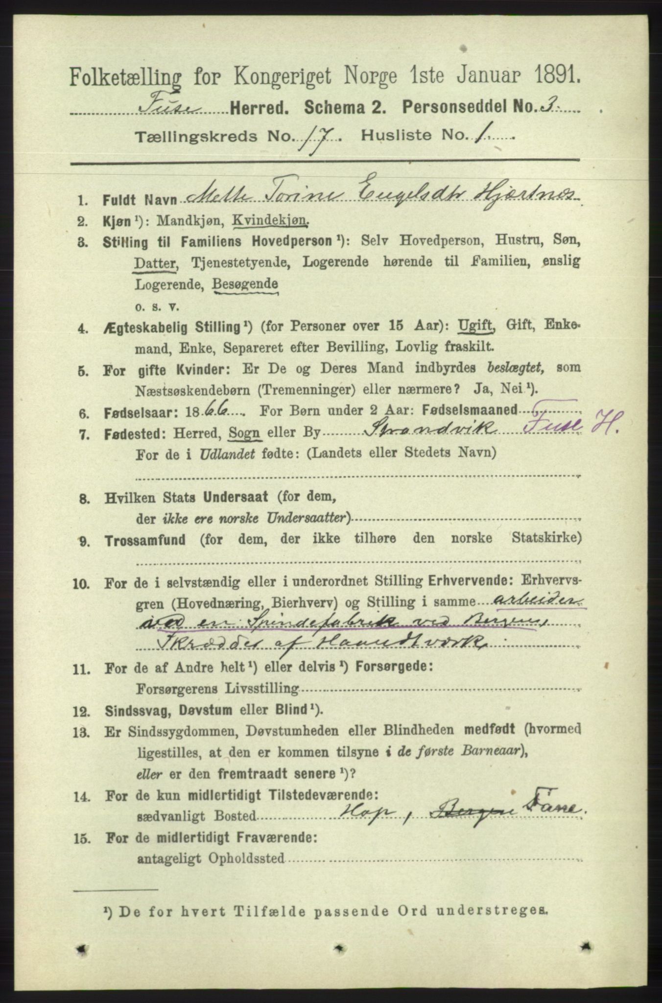 RA, 1891 census for 1241 Fusa, 1891, p. 3807