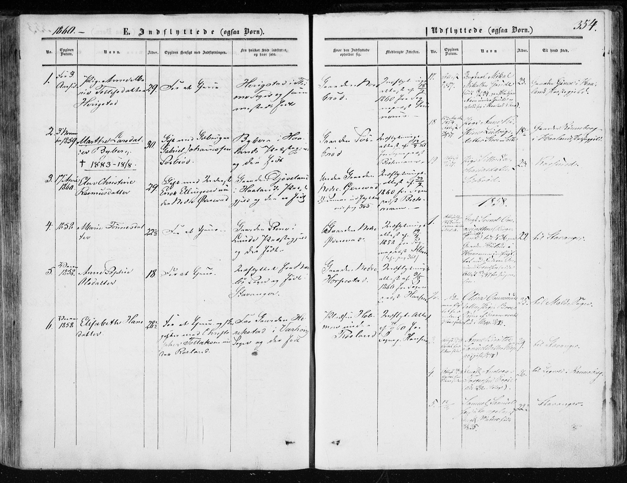 Klepp sokneprestkontor, SAST/A-101803/001/3/30BA/L0005: Parish register (official) no. A 5, 1853-1870, p. 354