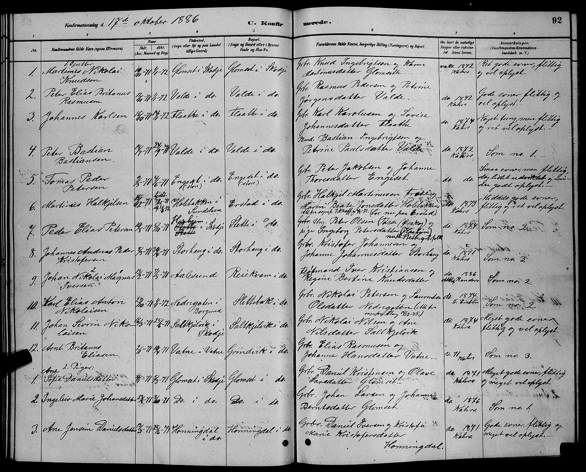 Ministerialprotokoller, klokkerbøker og fødselsregistre - Møre og Romsdal, AV/SAT-A-1454/524/L0365: Parish register (copy) no. 524C06, 1880-1899, p. 92