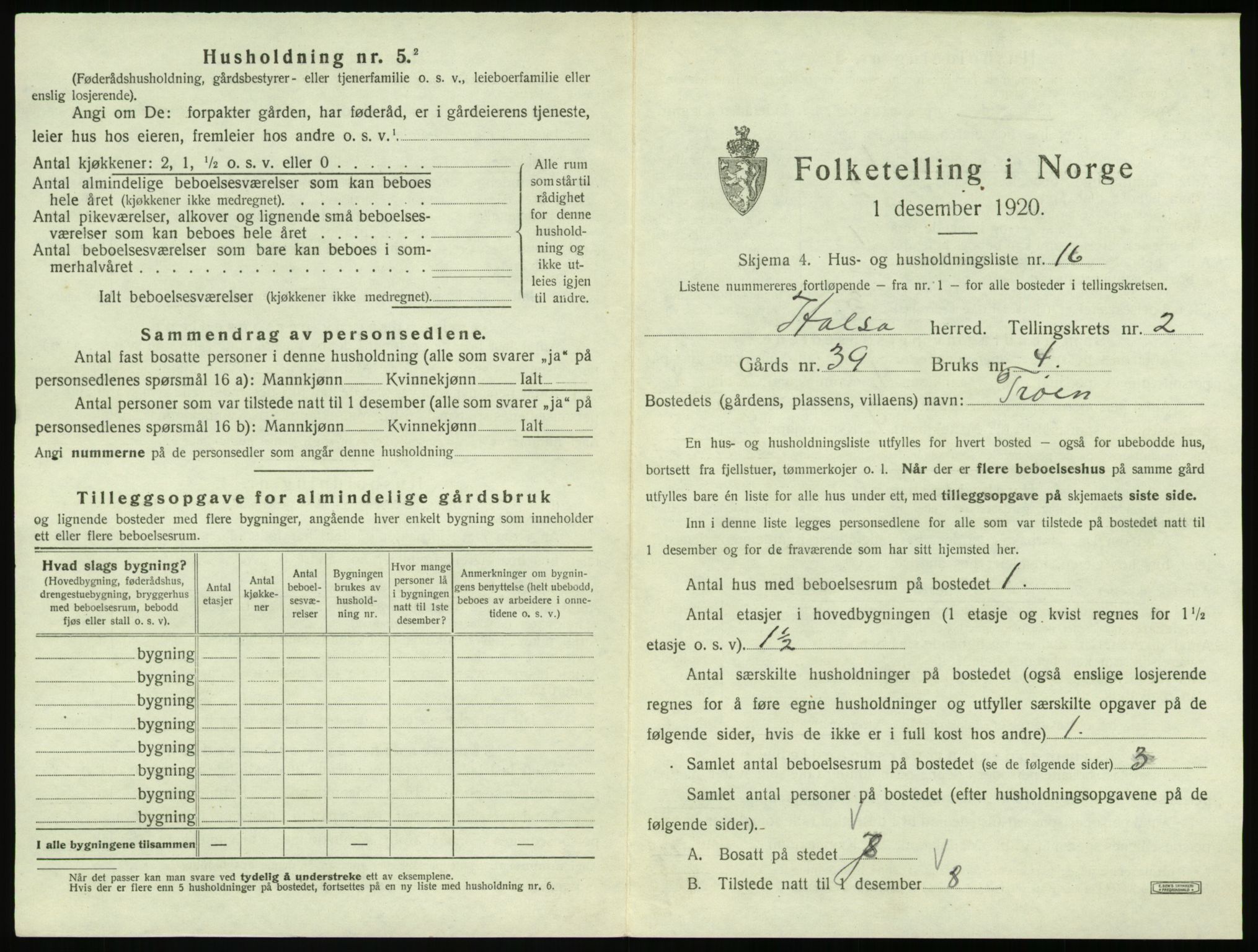 SAT, 1920 census for Halsa, 1920, p. 136