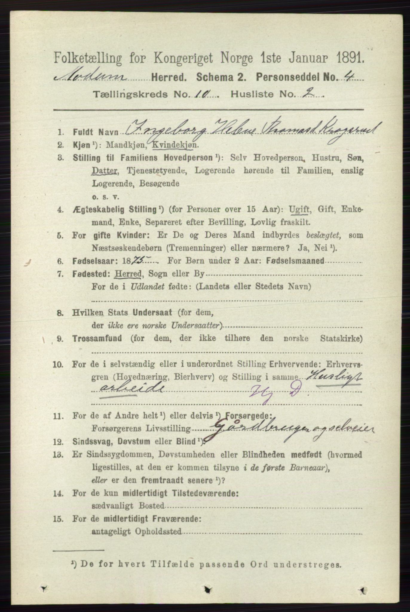 RA, 1891 census for 0623 Modum, 1891, p. 3978