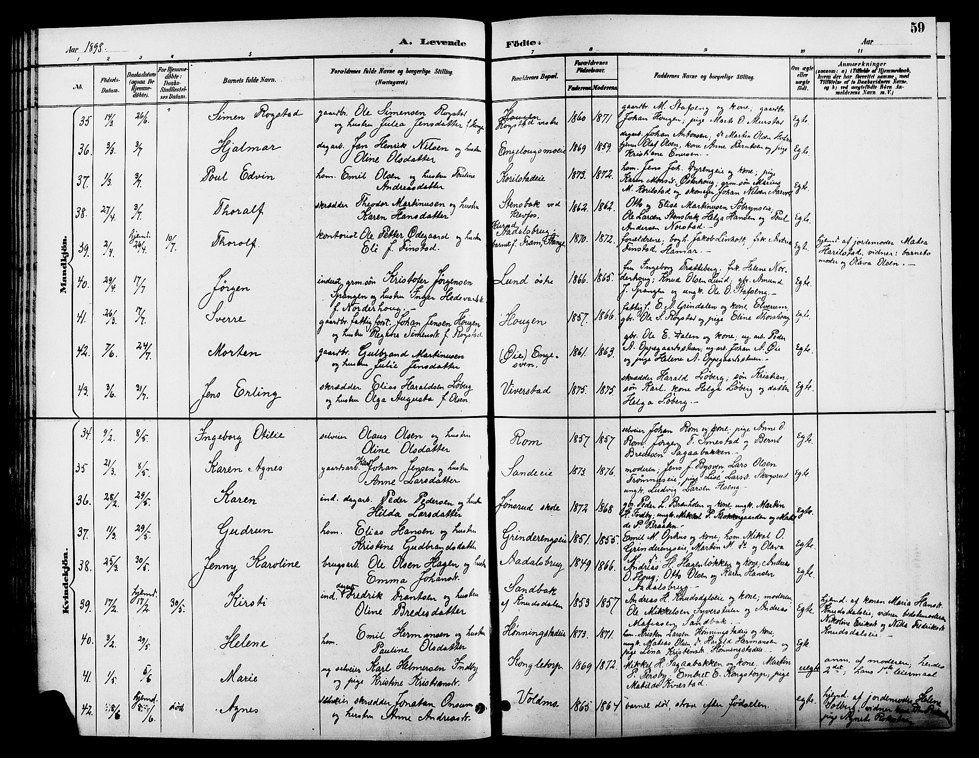 Løten prestekontor, SAH/PREST-022/L/La/L0006: Parish register (copy) no. 6, 1892-1909, p. 59