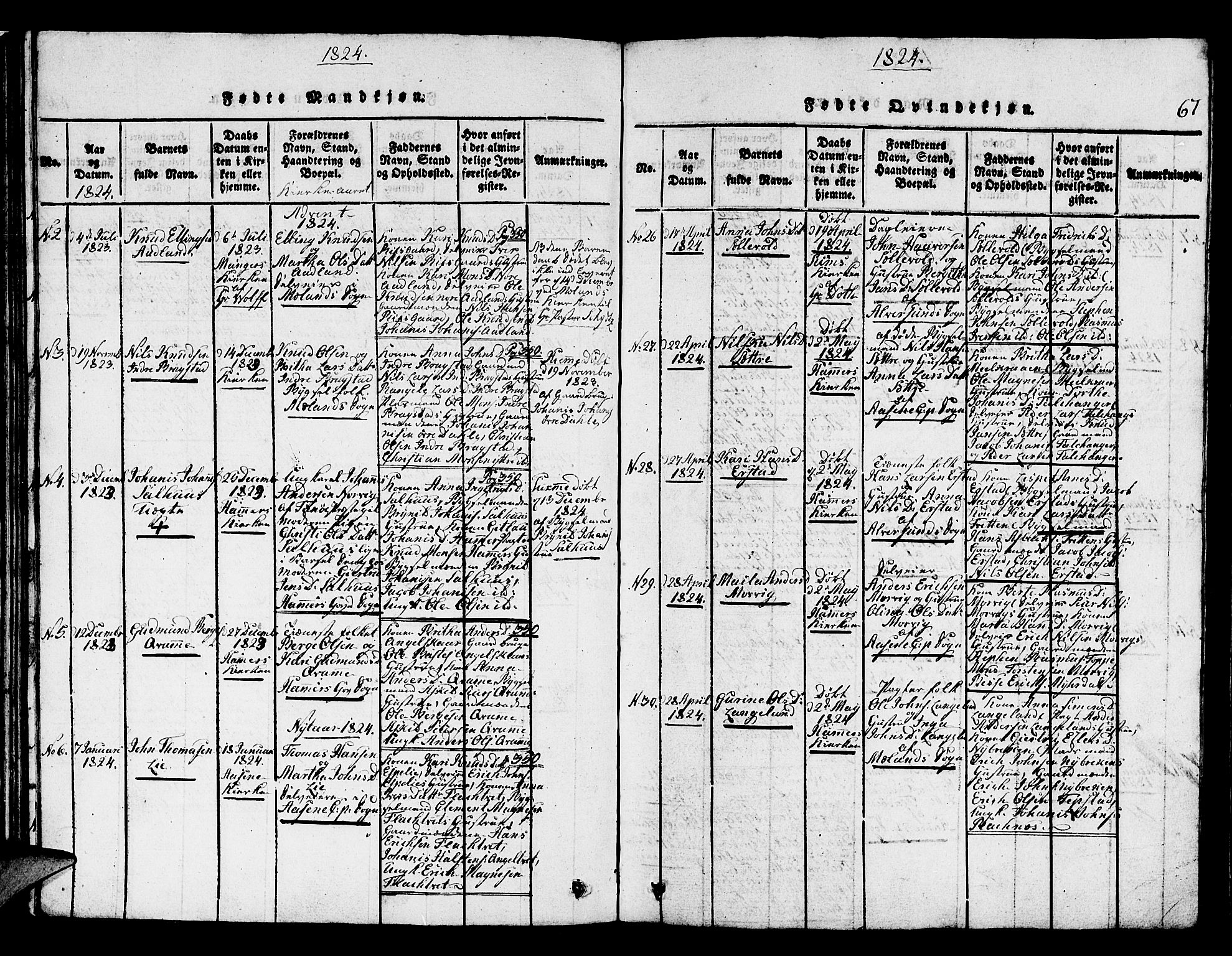 Hamre sokneprestembete, SAB/A-75501/H/Ha/Hab: Parish register (copy) no. A 1, 1816-1826, p. 67