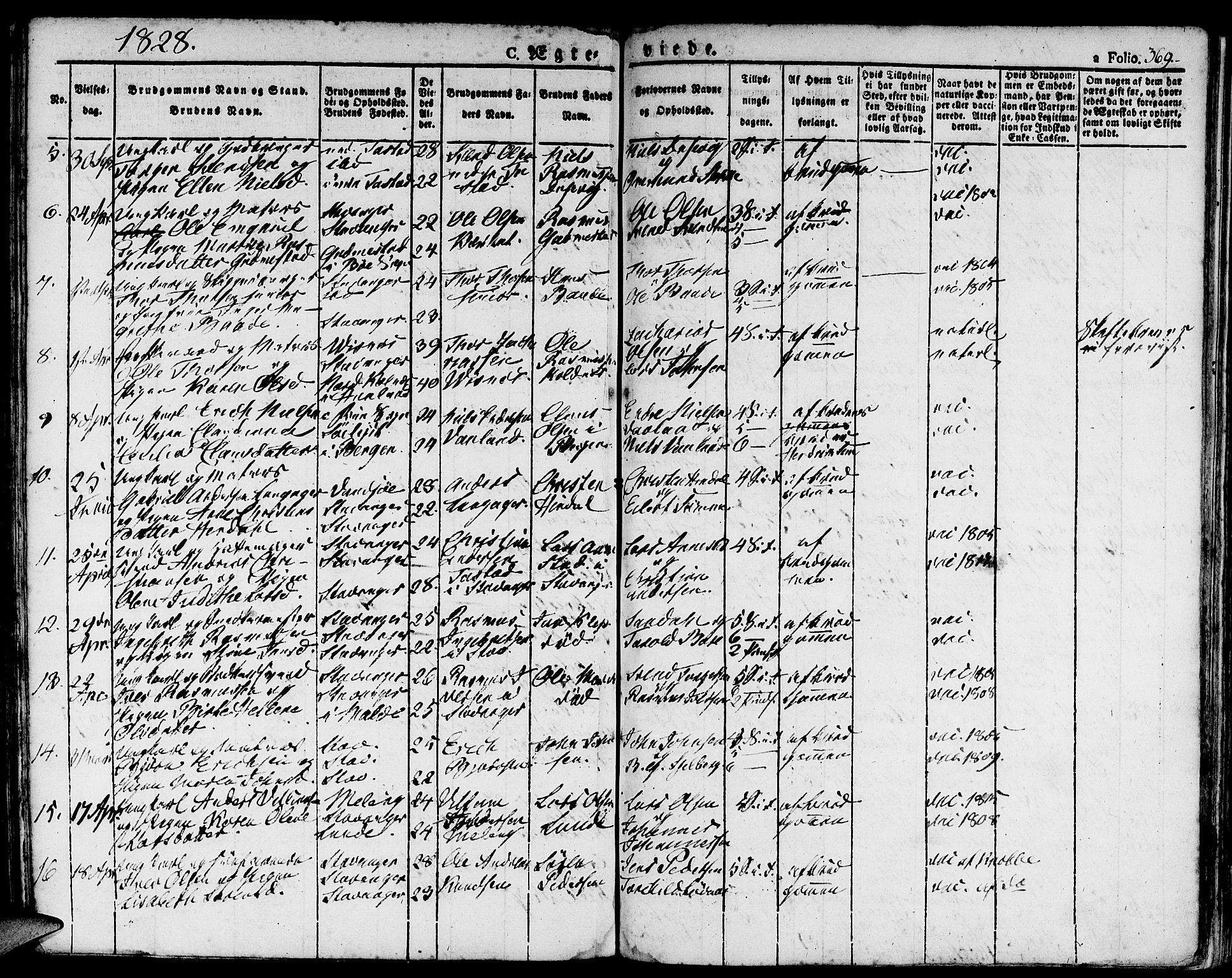 Domkirken sokneprestkontor, SAST/A-101812/001/30/30BA/L0009: Parish register (official) no. A 9, 1821-1832, p. 369