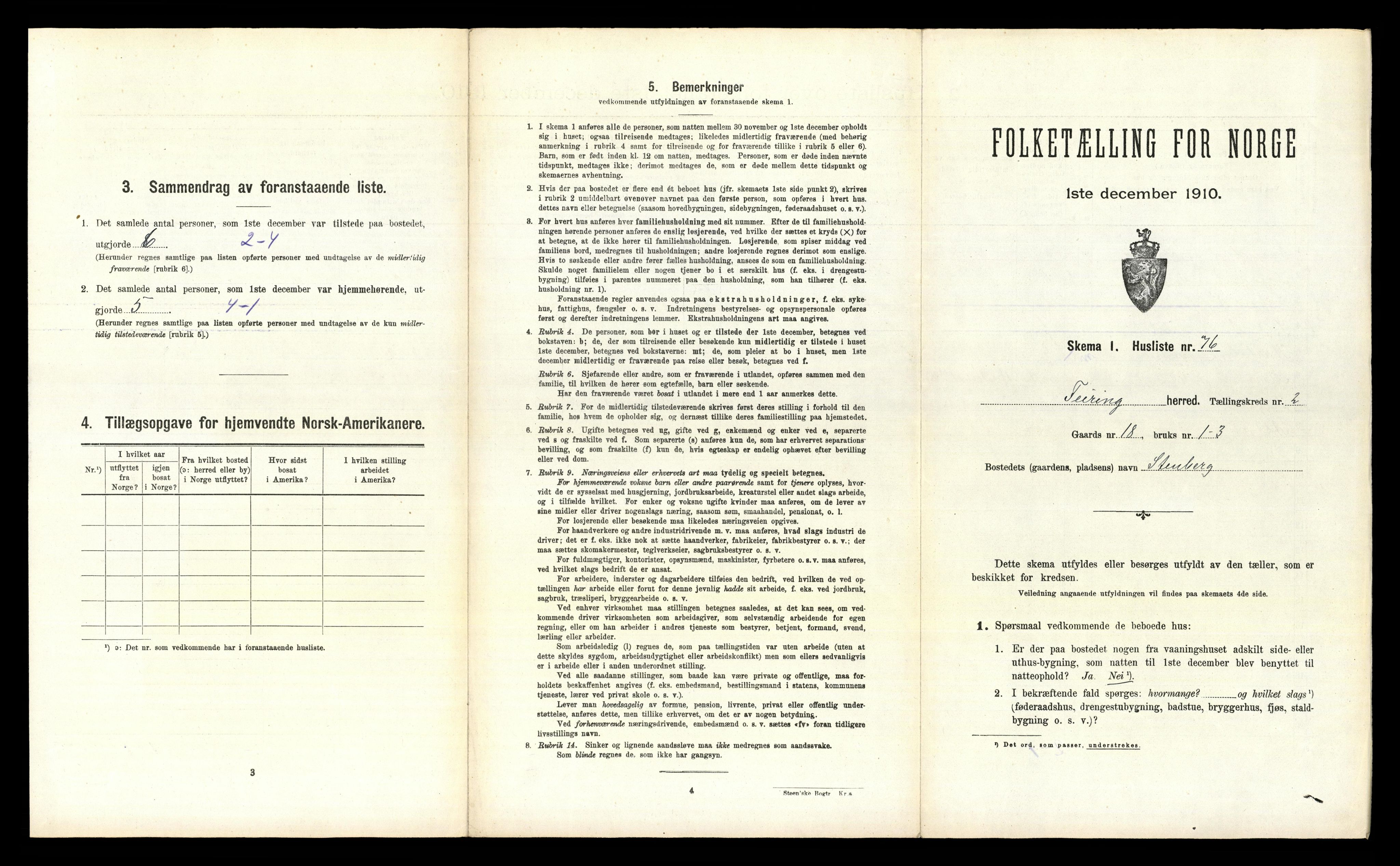 RA, 1910 census for Feiring, 1910, p. 216