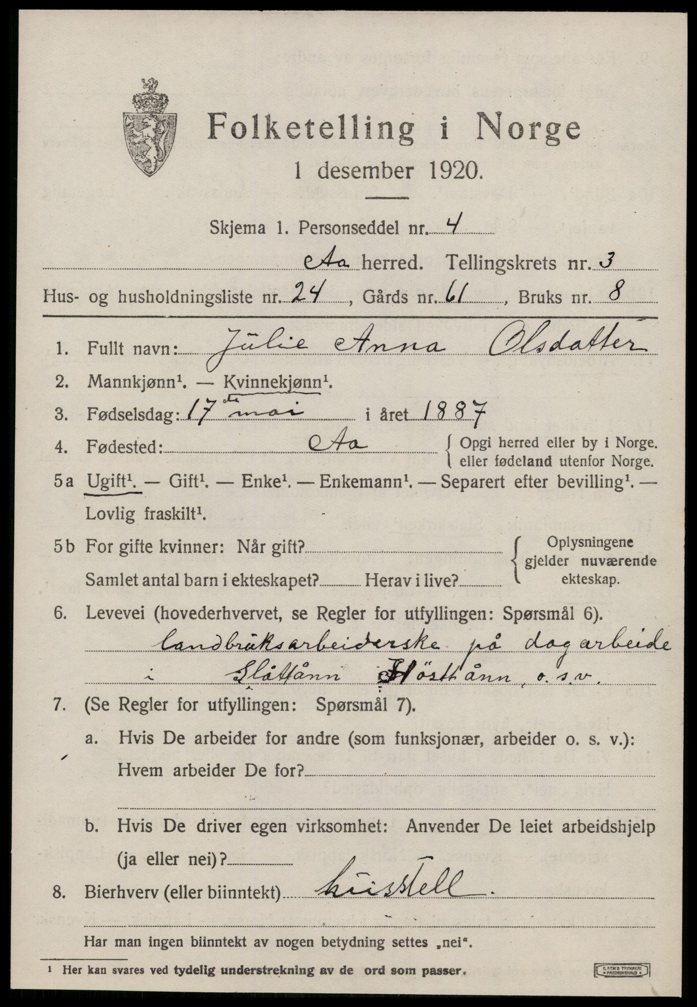 SAT, 1920 census for Å, 1920, p. 2068