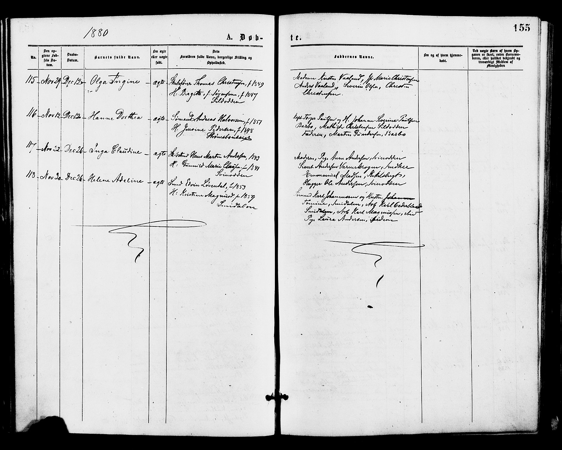 Barbu sokneprestkontor, AV/SAK-1111-0003/F/Fa/L0001: Parish register (official) no. A 1 /1, 1878-1883, p. 155