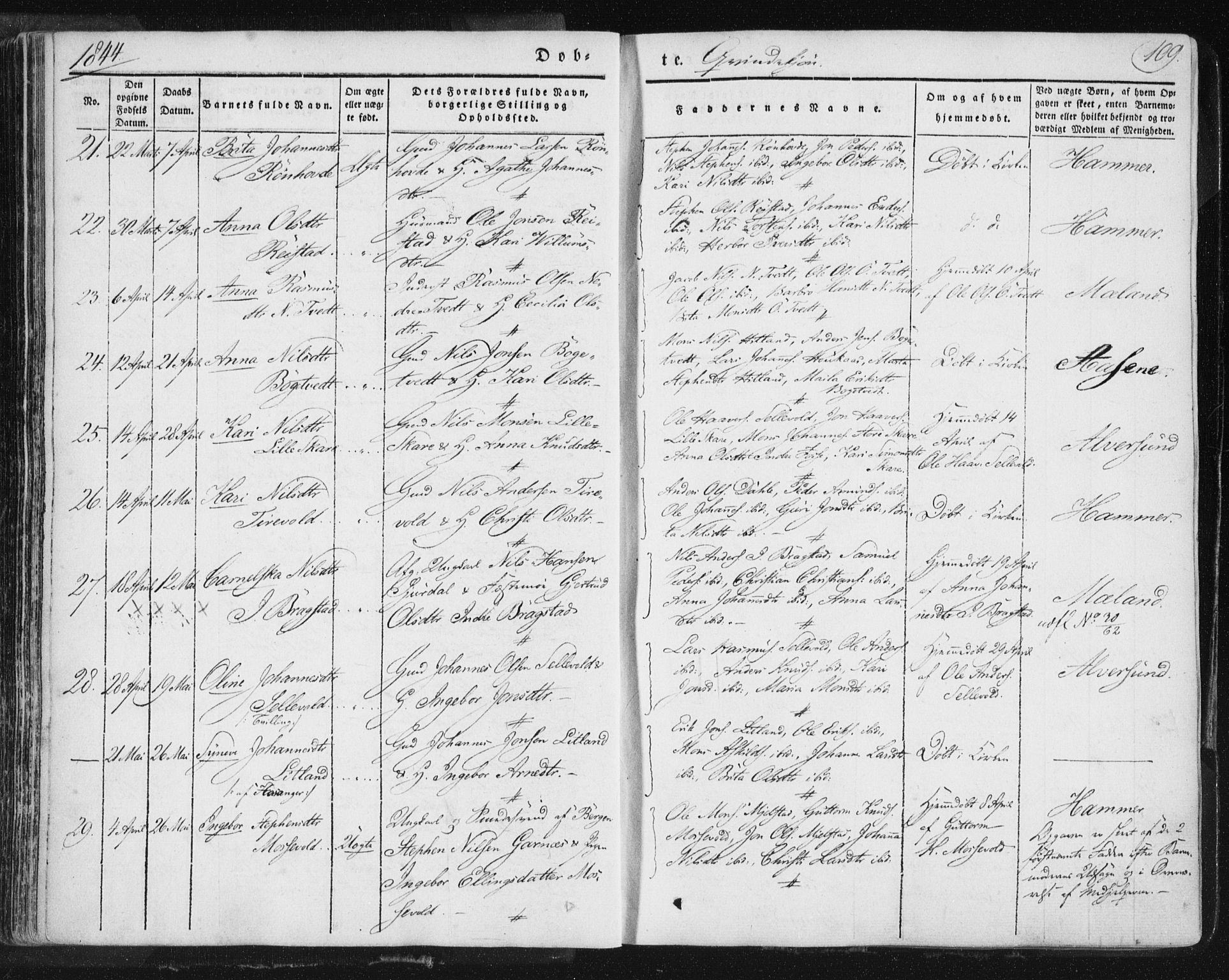 Hamre sokneprestembete, AV/SAB-A-75501/H/Ha/Haa/Haaa/L0012: Parish register (official) no. A 12, 1834-1845, p. 109