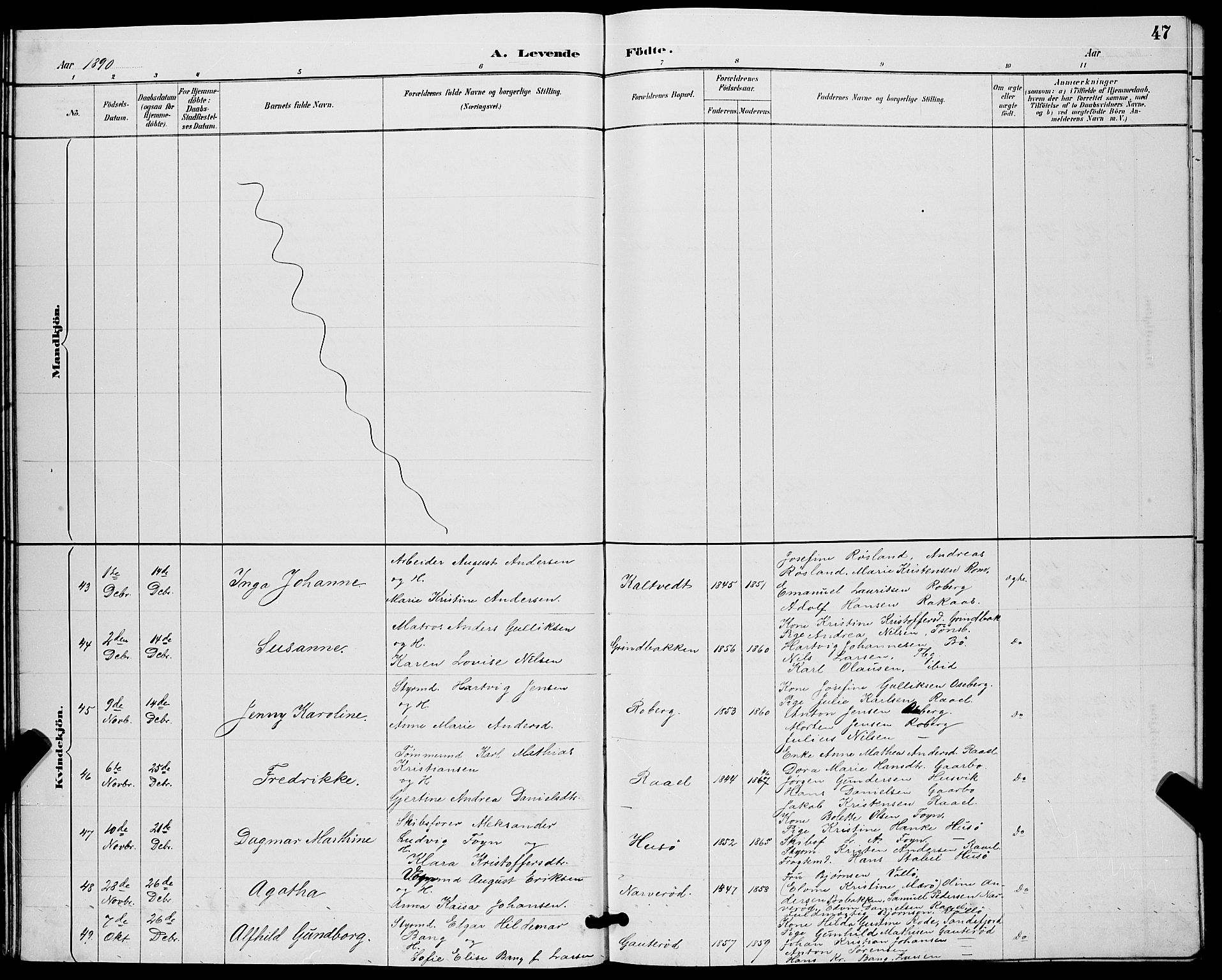 Sem kirkebøker, AV/SAKO-A-5/G/Gb/L0002: Parish register (copy) no. II 2, 1886-1899, p. 47