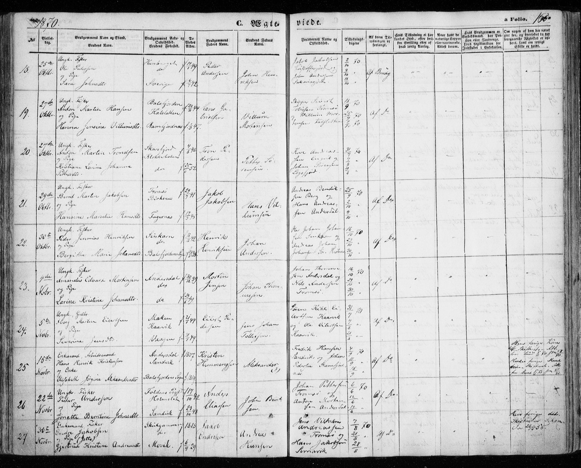 Tromsøysund sokneprestkontor, SATØ/S-1304/G/Ga/L0002kirke: Parish register (official) no. 2, 1867-1875, p. 160