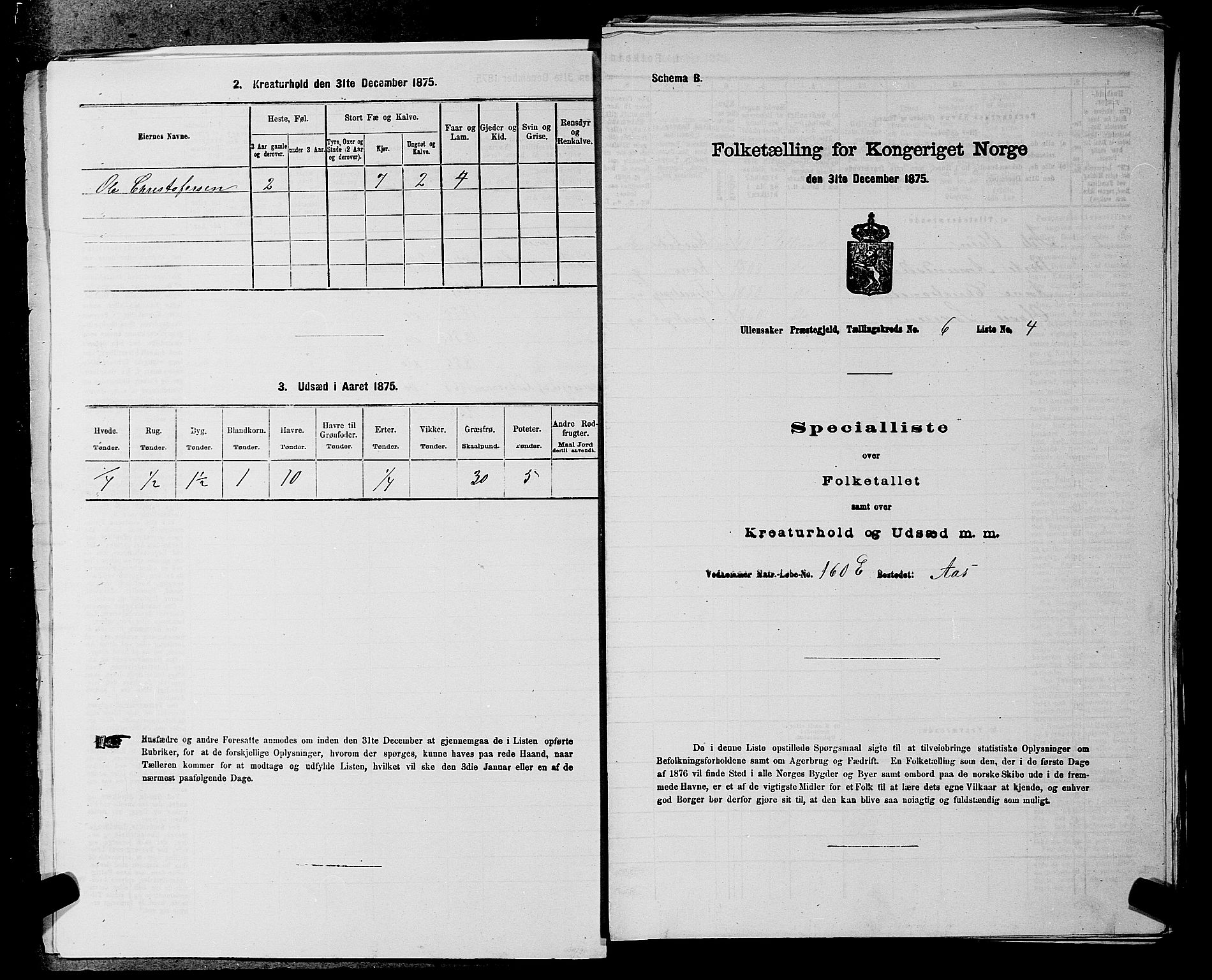 RA, 1875 census for 0235P Ullensaker, 1875, p. 768