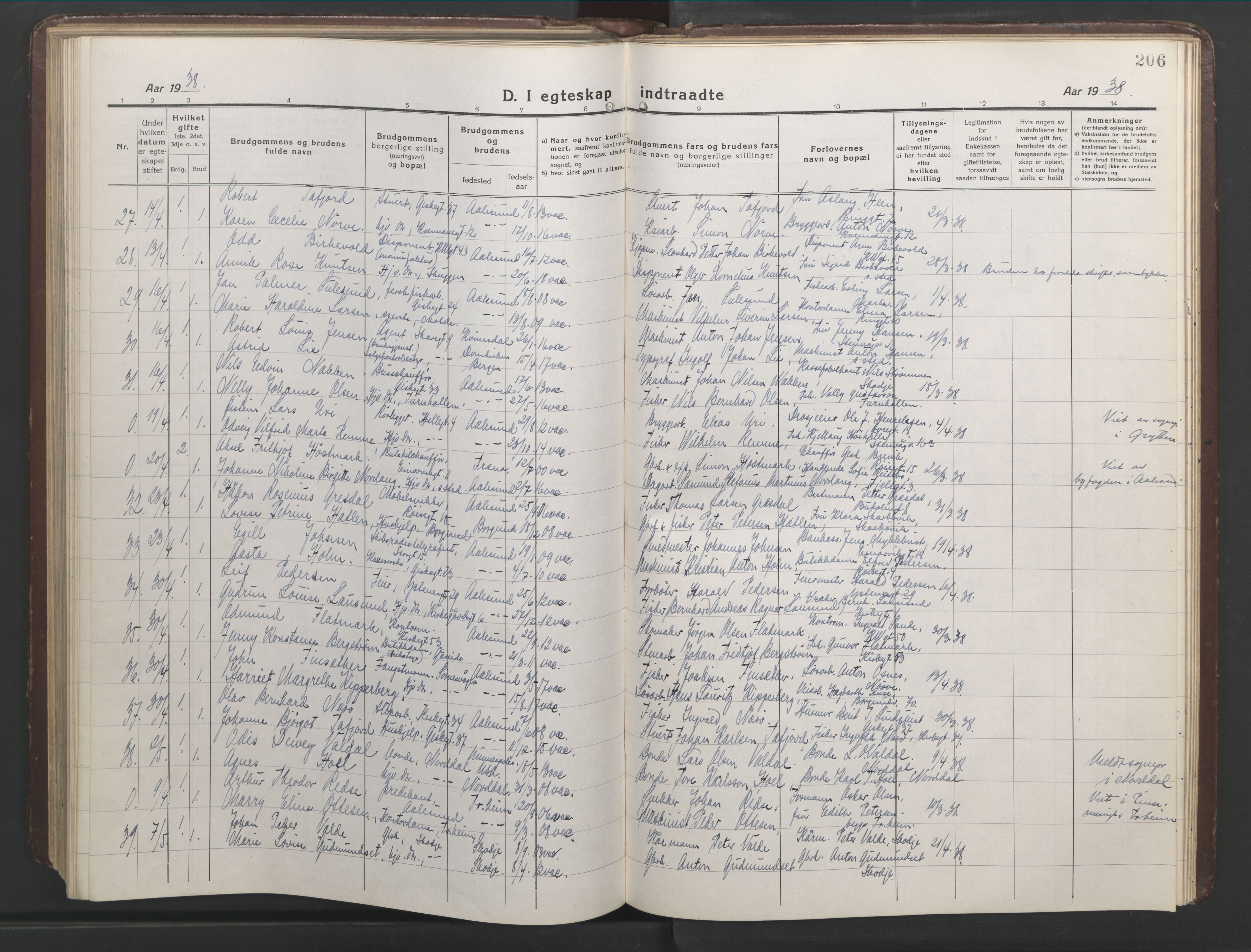 Ministerialprotokoller, klokkerbøker og fødselsregistre - Møre og Romsdal, AV/SAT-A-1454/529/L0473: Parish register (copy) no. 529C10, 1918-1941, p. 206