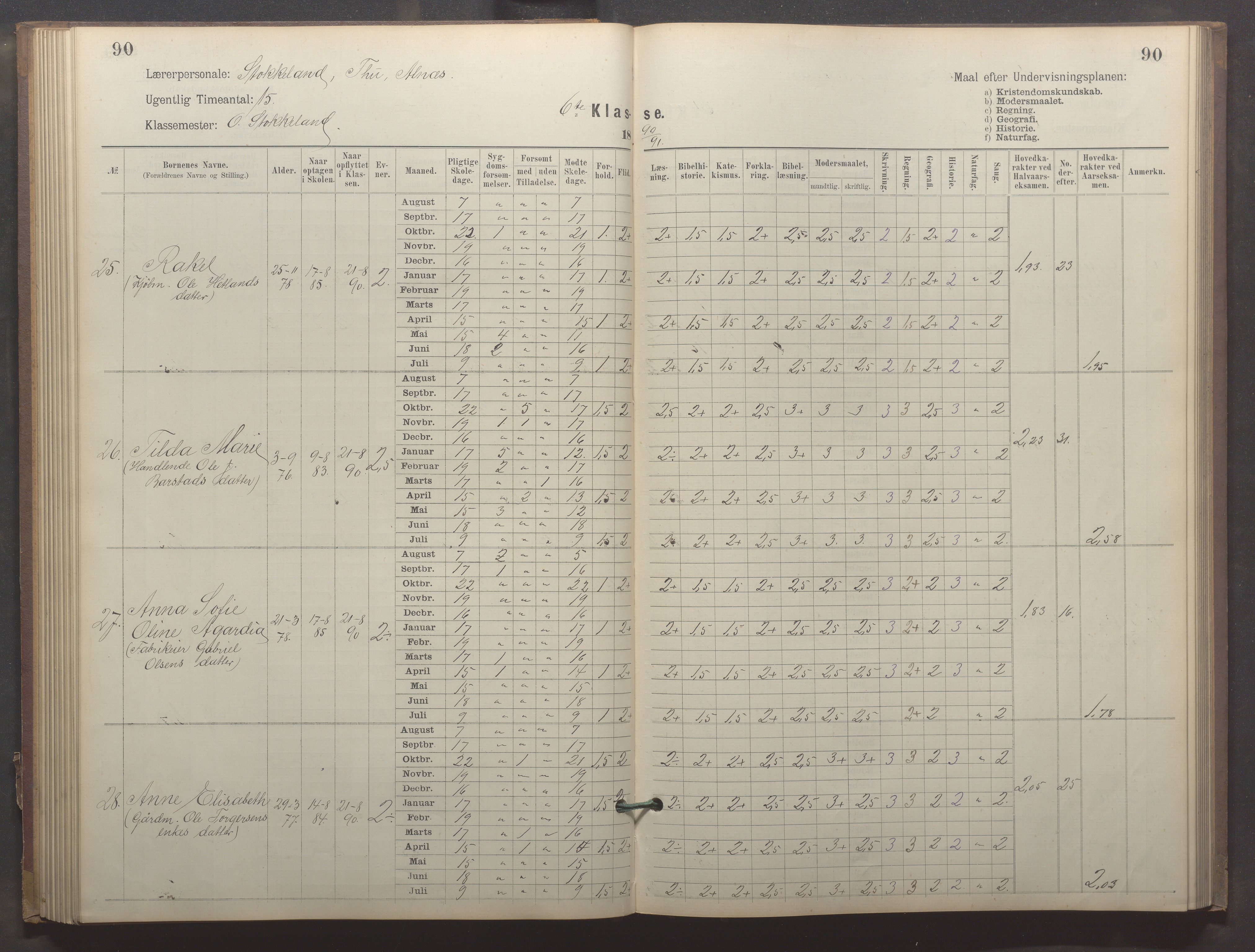 Egersund kommune (Ladested) - Egersund almueskole/folkeskole, IKAR/K-100521/H/L0023: Skoleprotokoll - Almueskolen, 6. klasse, 1886-1892, p. 90