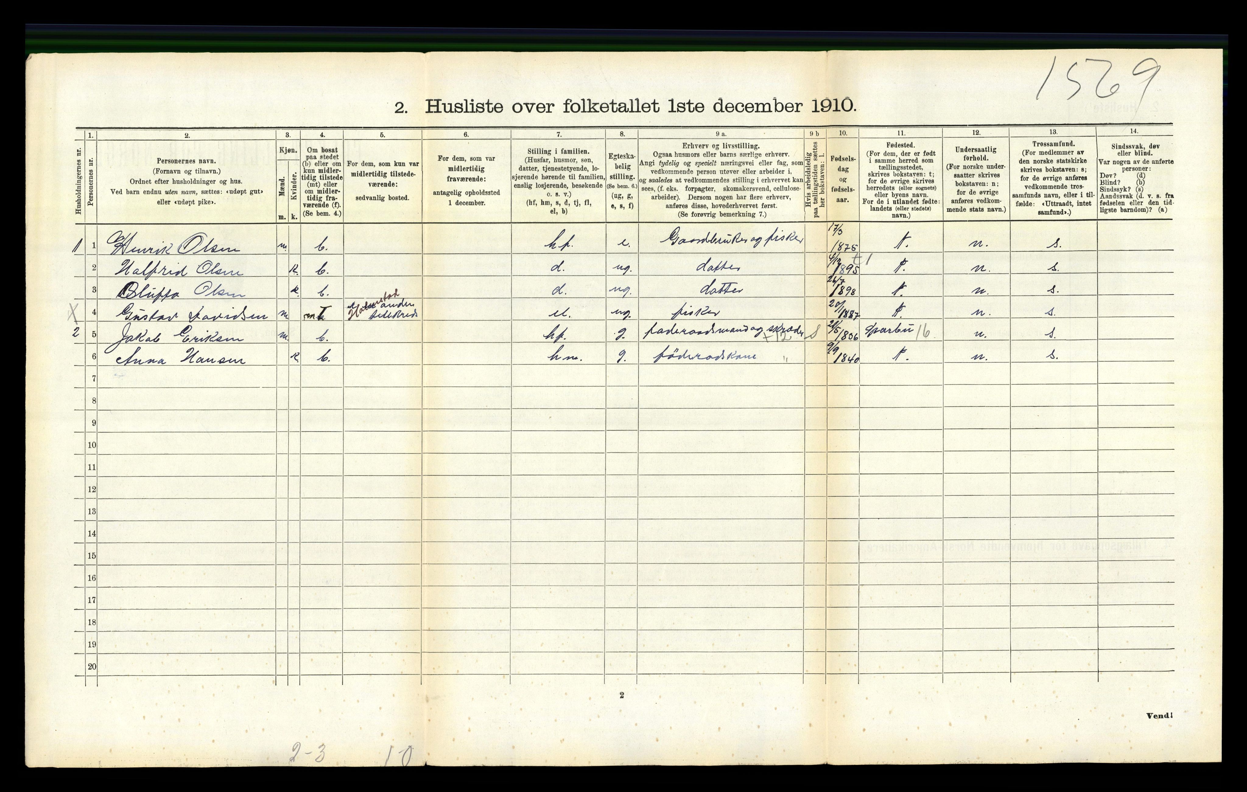 RA, 1910 census for Hadsel, 1910, p. 2354