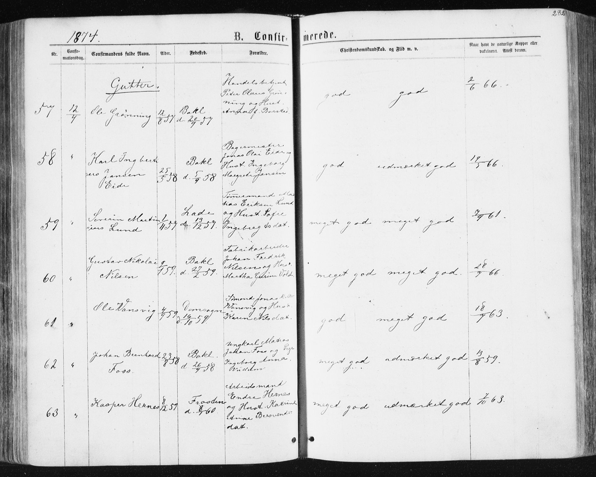 Ministerialprotokoller, klokkerbøker og fødselsregistre - Sør-Trøndelag, AV/SAT-A-1456/604/L0186: Parish register (official) no. 604A07, 1866-1877, p. 282