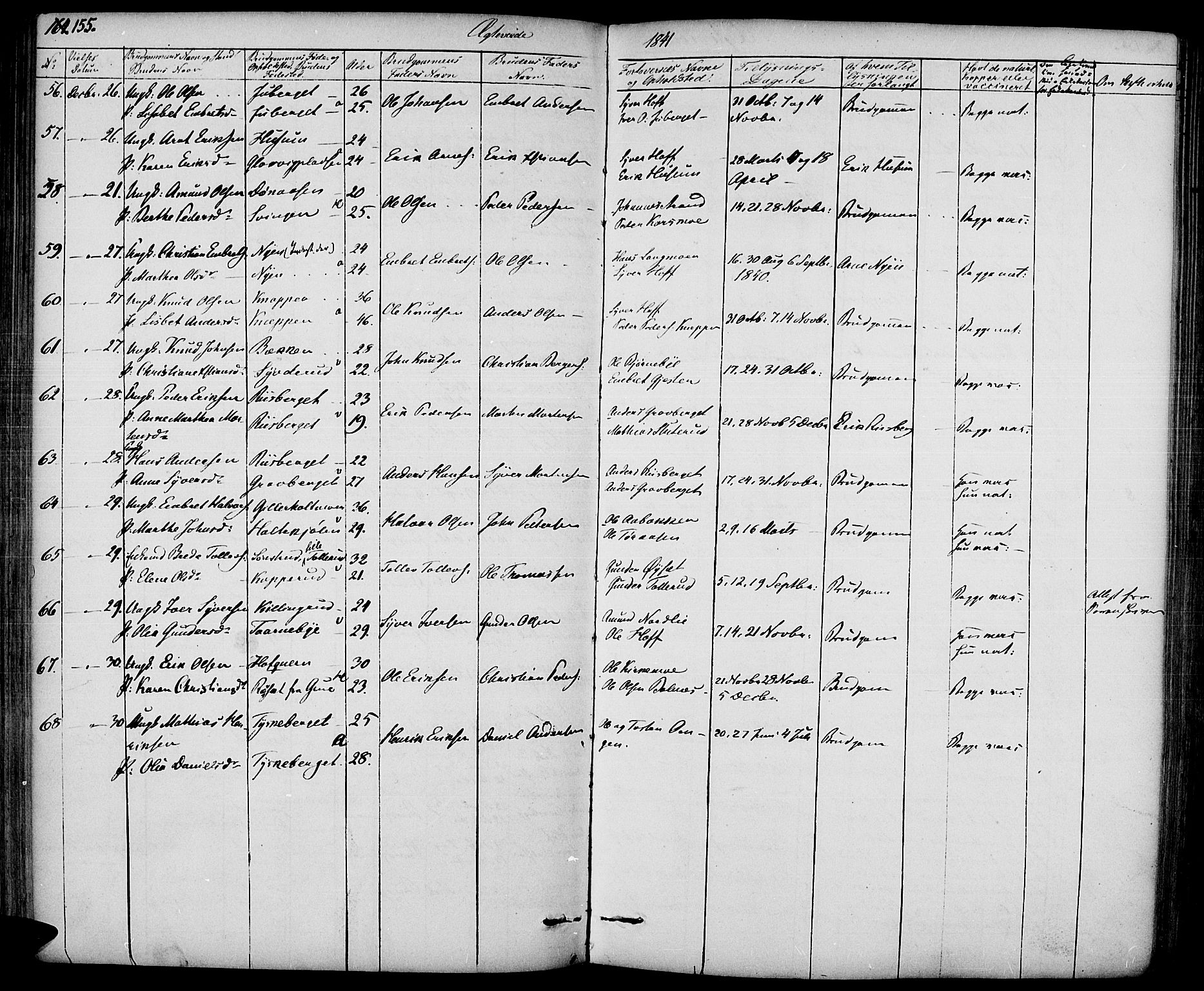 Hof prestekontor, SAH/PREST-038/H/Ha/Haa/L0007: Parish register (official) no. 7, 1841-1848, p. 155