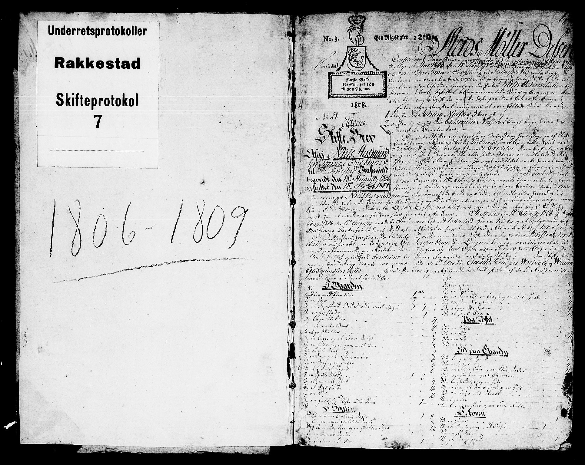 Rakkestad sorenskriveri, SAO/A-10686/H/Hb/L0007: Skifteprotokoller, 1807-1810, p. 0b-1a