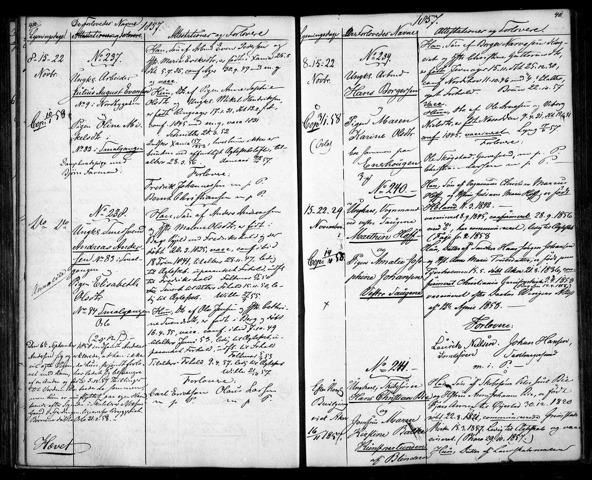 Aker prestekontor kirkebøker, AV/SAO-A-10861/H/L0005: Banns register no. 5, 1853-1864, p. 410-411
