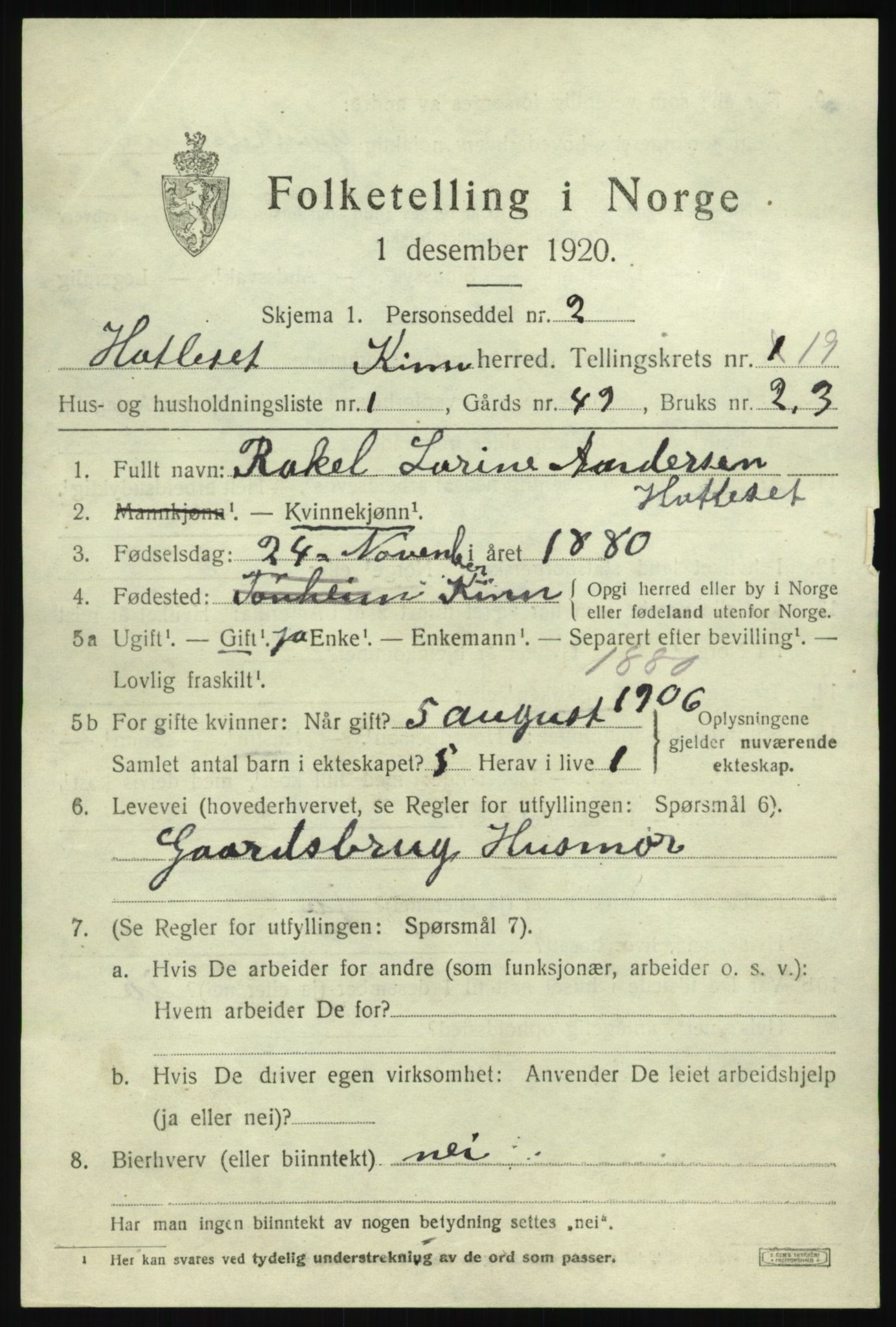 SAB, 1920 census for Kinn, 1920, p. 6993