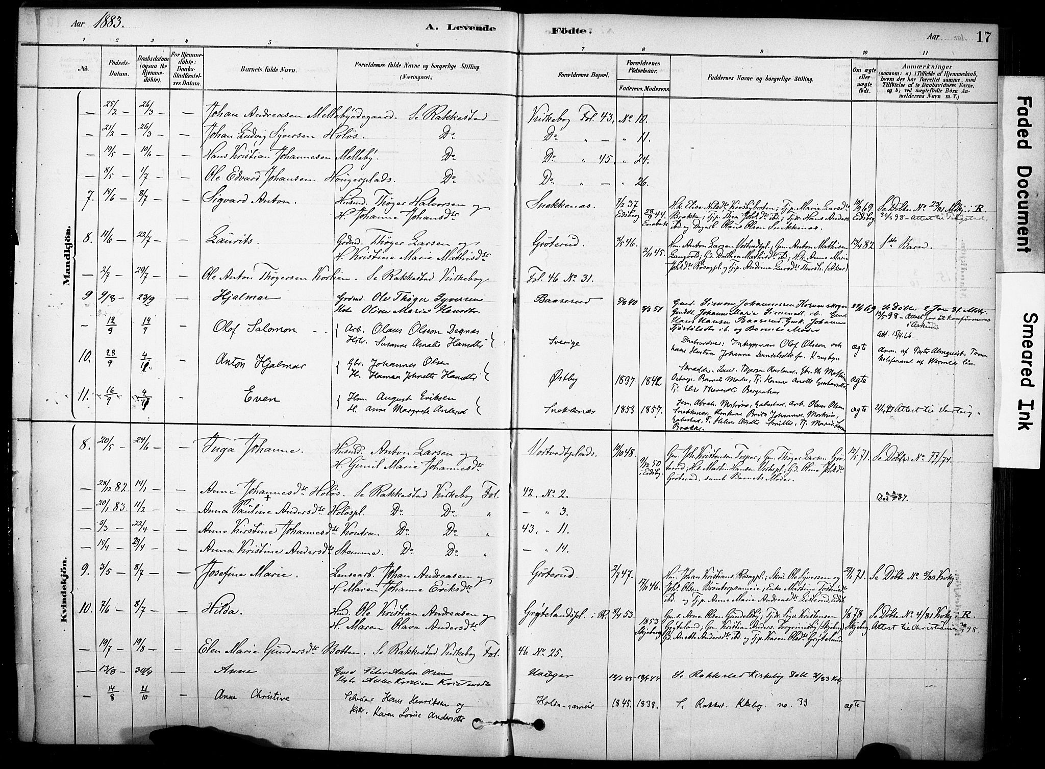 Rakkestad prestekontor Kirkebøker, AV/SAO-A-2008/F/Fc/L0001: Parish register (official) no. III 1, 1878-1905, p. 17