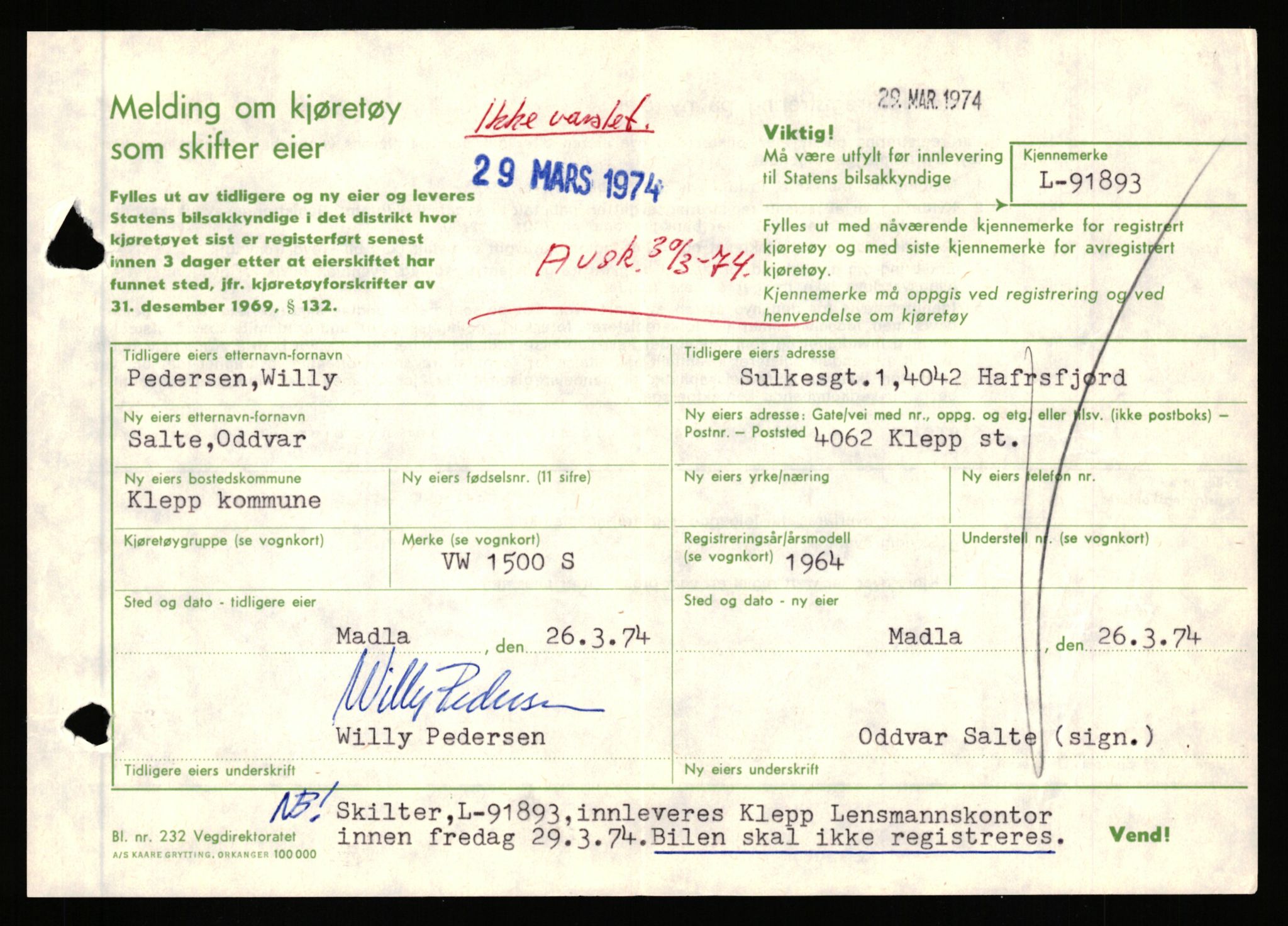 Stavanger trafikkstasjon, SAST/A-101942/0/F/L0075: L-88800 - L-92499, 1930-1971, p. 2030