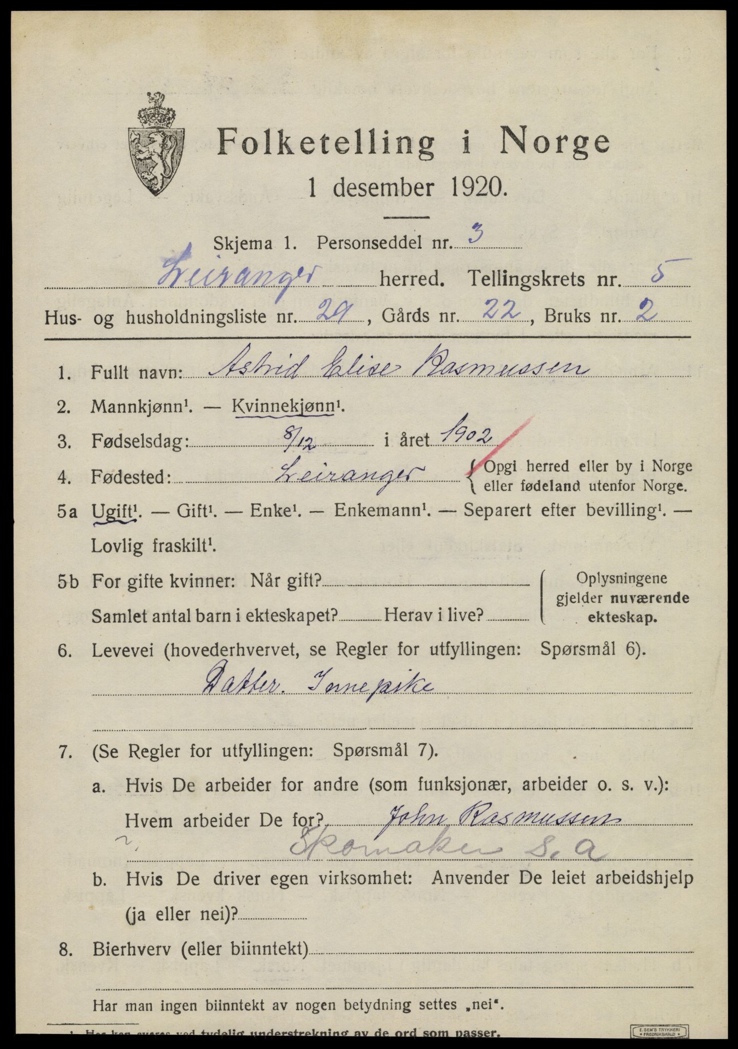 SAT, 1920 census for Leiranger, 1920, p. 2035