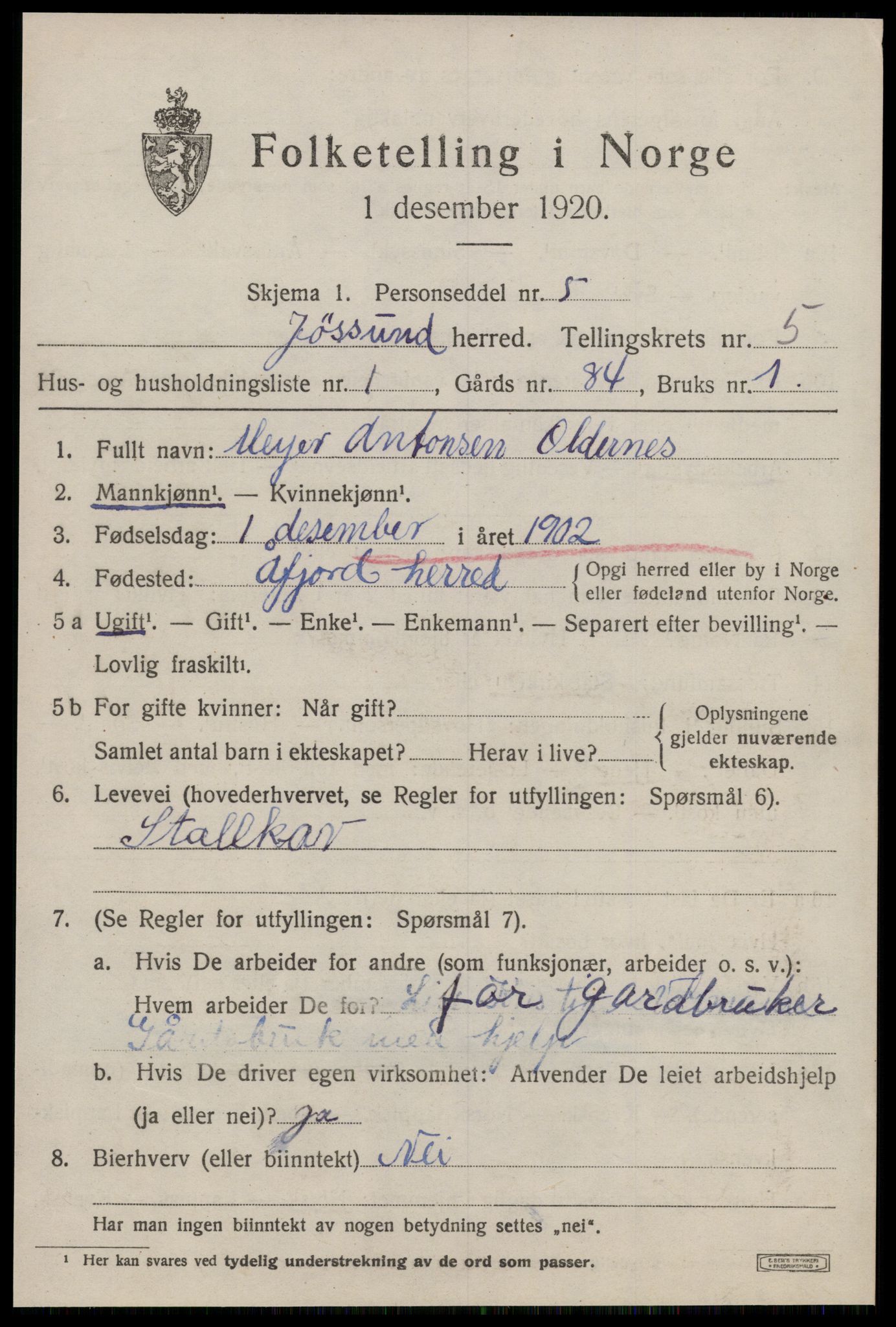 SAT, 1920 census for Jøssund, 1920, p. 3956