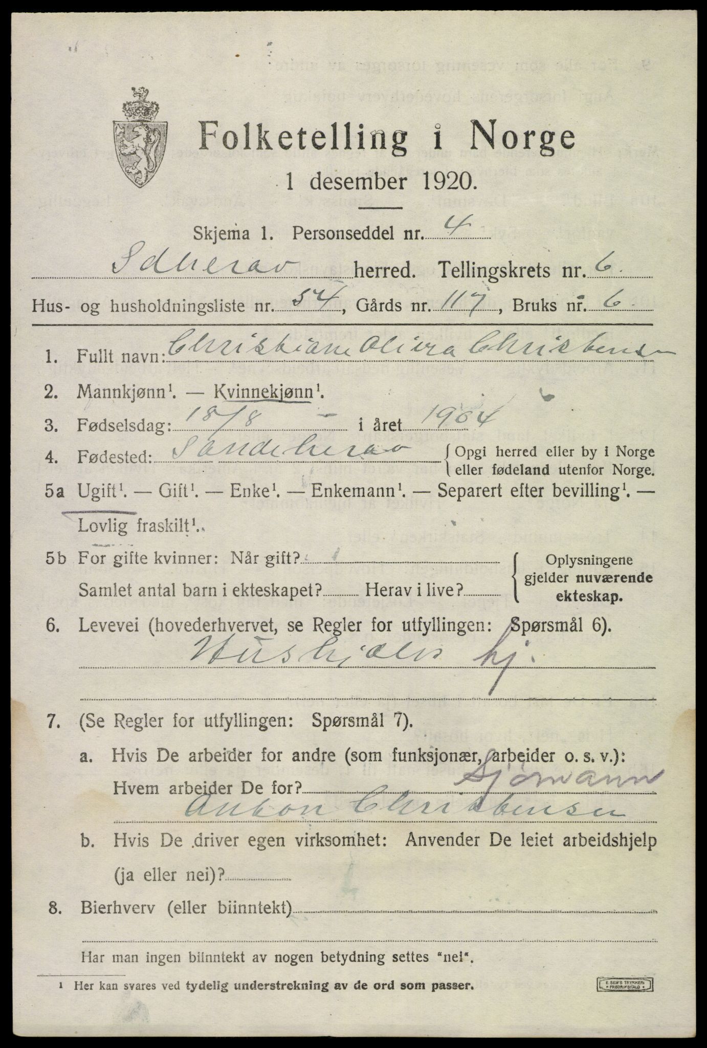 SAKO, 1920 census for Sandeherred, 1920, p. 10294
