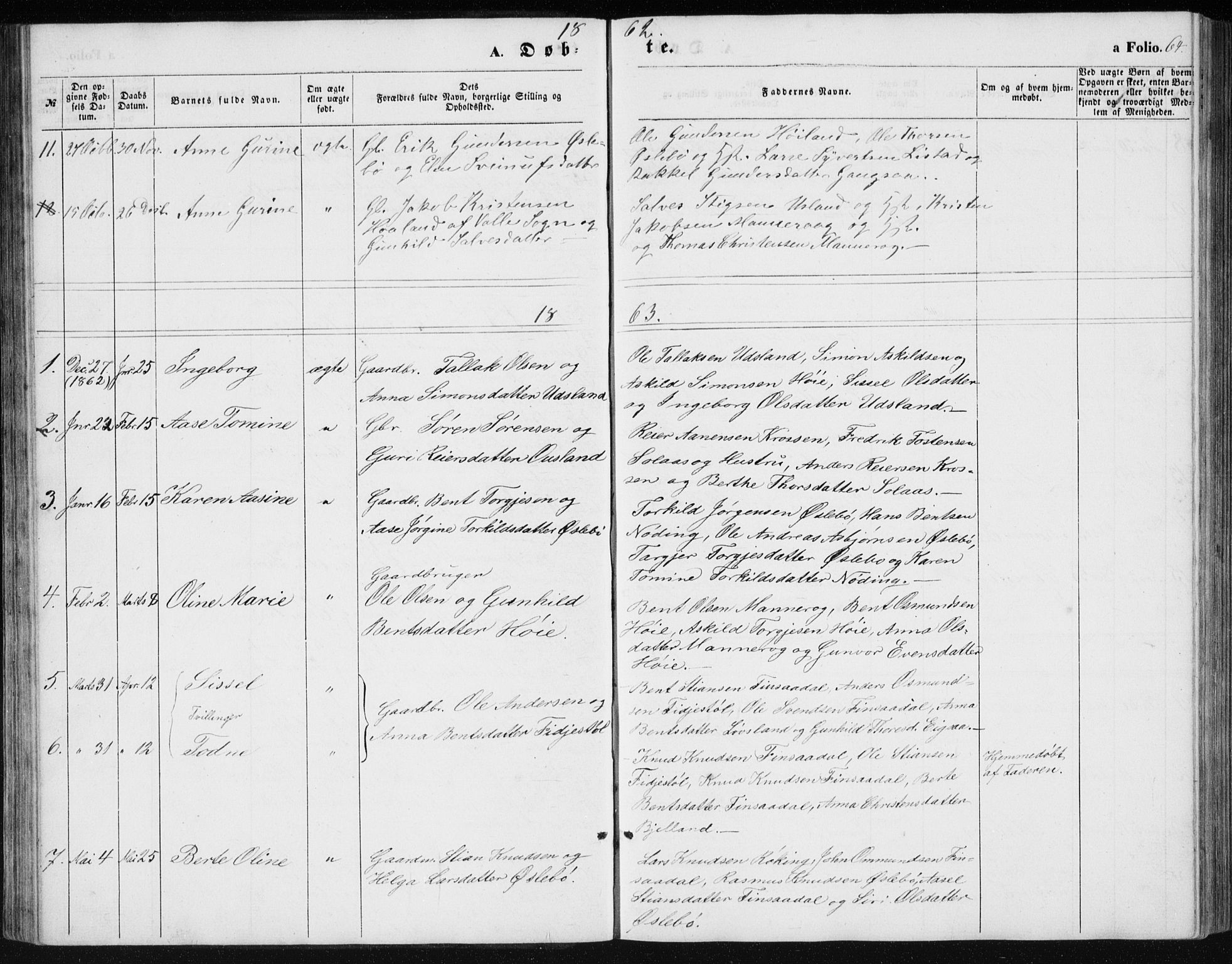 Holum sokneprestkontor, SAK/1111-0022/F/Fb/Fbc/L0002: Parish register (copy) no. B 2, 1860-1882, p. 64