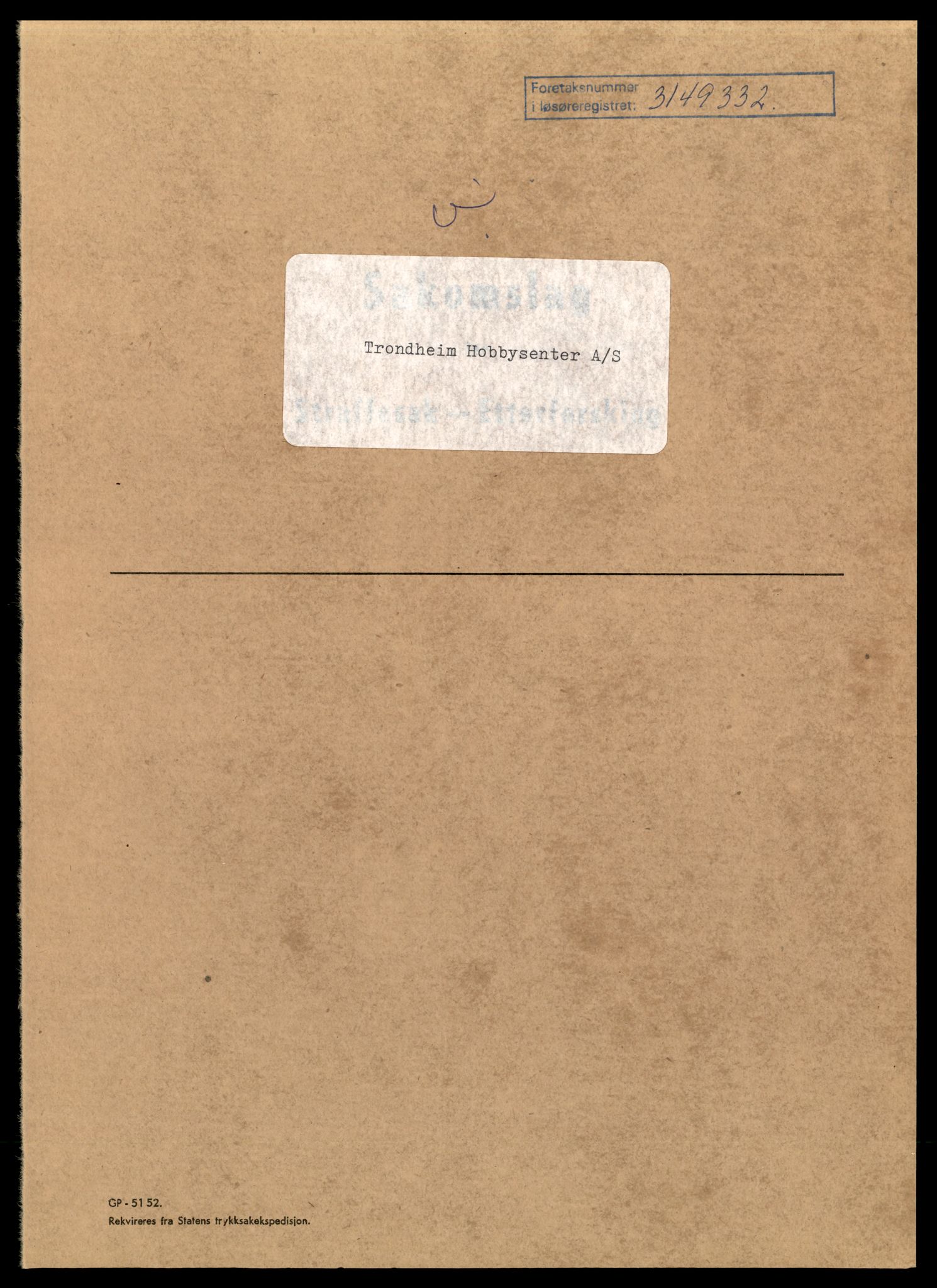 Trondheim byfogd, AV/SAT-A-0003/2/J/Jd/Jda/L0061: Bilag, aksjeselskap, Tro-Trø, 1944-1990, p. 1