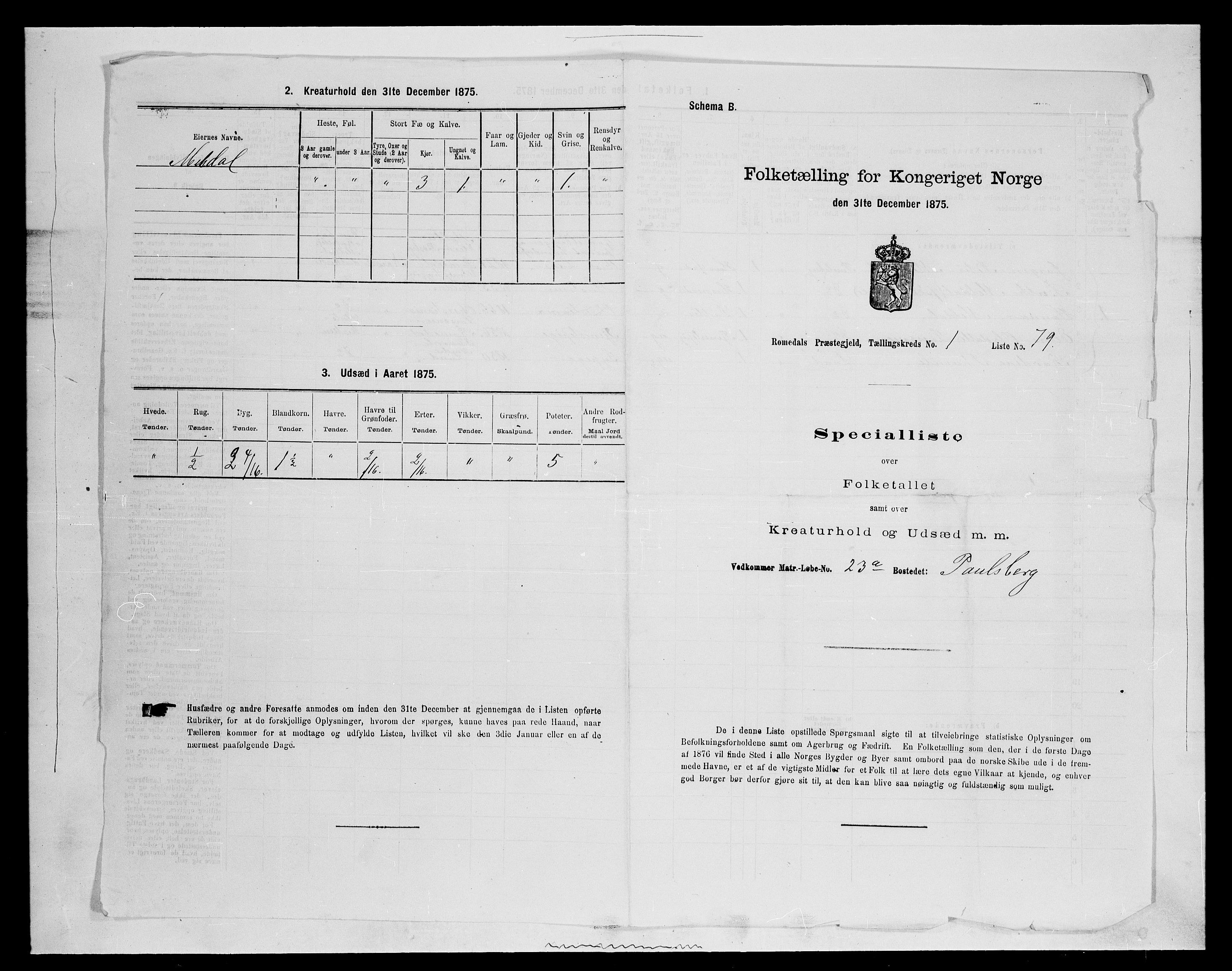 SAH, 1875 census for 0416P Romedal, 1875, p. 277