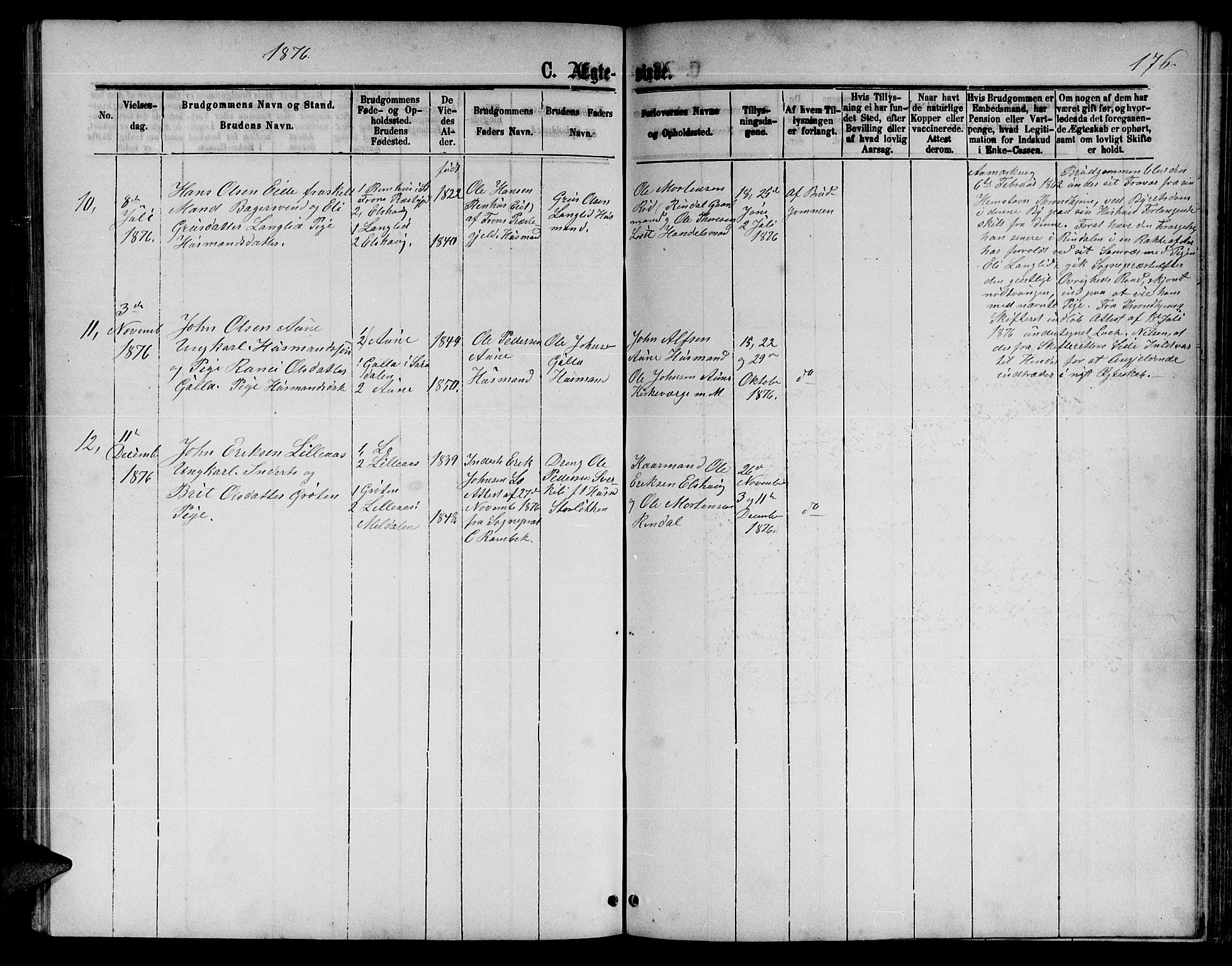 Ministerialprotokoller, klokkerbøker og fødselsregistre - Møre og Romsdal, AV/SAT-A-1454/598/L1076: Parish register (copy) no. 598C01, 1867-1878, p. 176